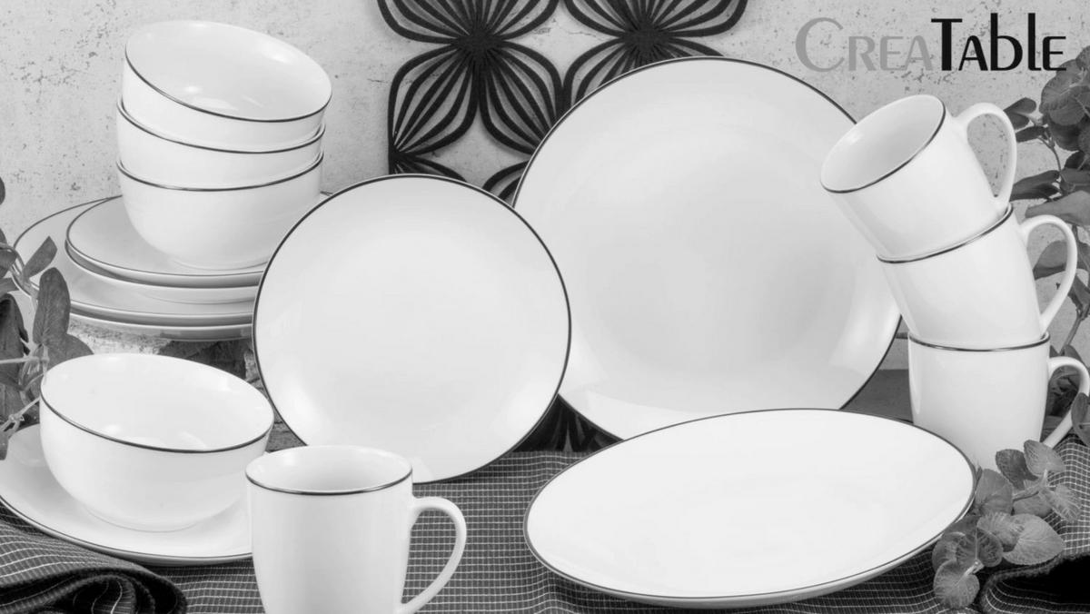 Jedilni Servis Luna Black Line, 18-Delni - črna/bela, Basics, keramika - Creatable