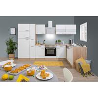 Eckküche Economy Weiß/ Eichefarben ca. 310x200 cm - Edelstahlfarben/Eichefarben, Basics, Holzwerkstoff/Metall (310/200/172cm) - Respekta