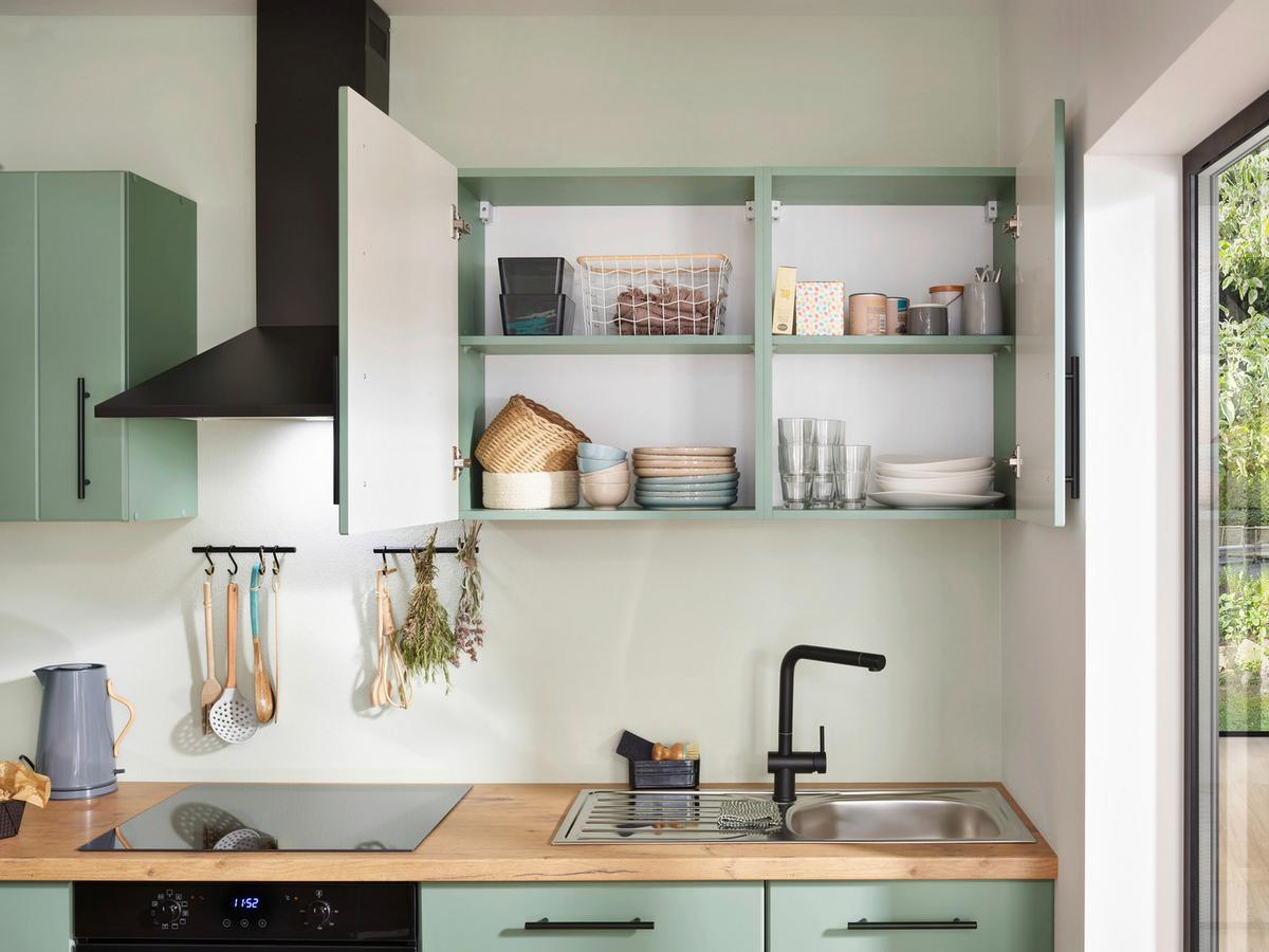 Küchenleerblock Anton o. Geräte Wildeiche/Schilfgrün - Schilfgrün/Wildeiche, Trend, Holzwerkstoff/Metall (280cm) - Respekta