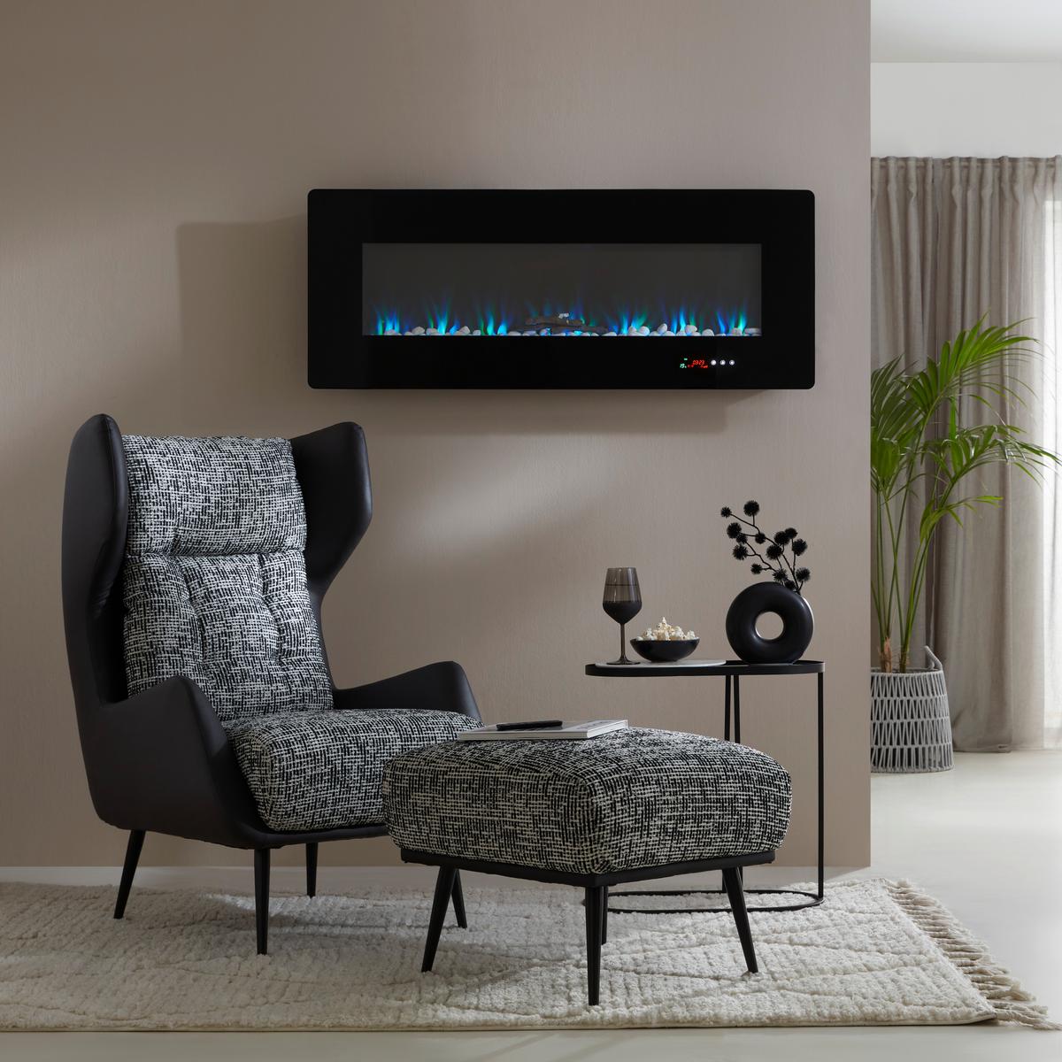 Elektrokamin Blaze Schwarz Wandmontage mit Fernbedienung - Schwarz, MODERN, Glas/Metall (127/50/10,5cm) - Premium Living