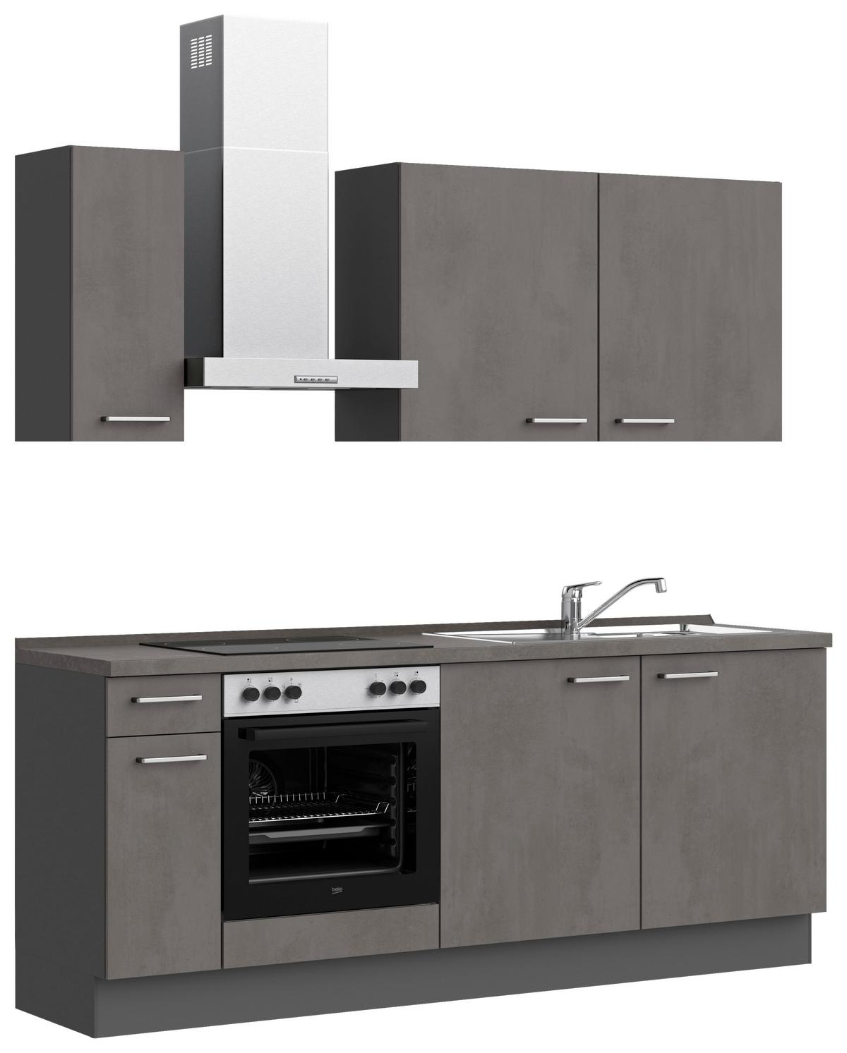 Küchenblock Riva Low m. Geräten Schieferfarben - Schieferfarben/Edelstahlfarben, MODERN, Holzwerkstoff/Metall (210cm) - Nobilia