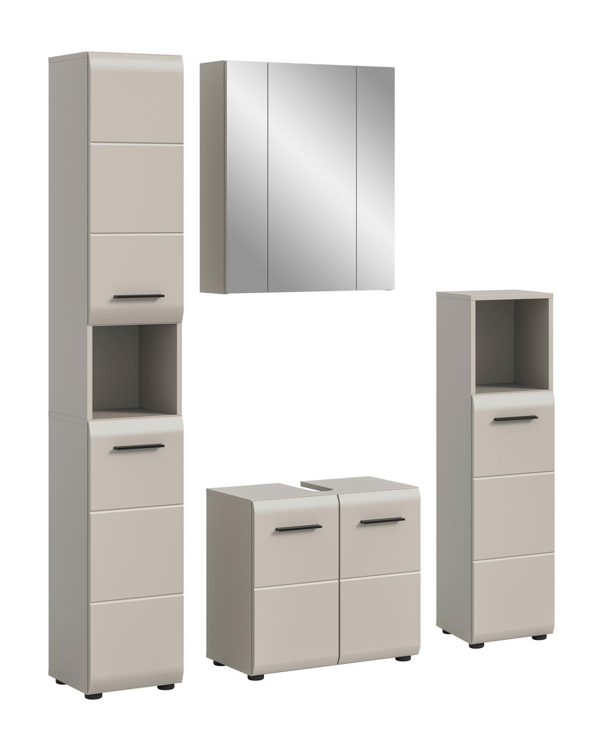 Badezimmer Ice Kaschmir 4-teilig - Kaschmir/Schwarz, Trend, Glas/Holzwerkstoff (120cm) - MID.YOU