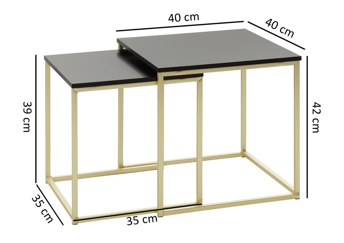 Satztisch "Cala", 2-er Set, schwarz - Goldfarben/Schwarz, Design, Holzwerkstoff/Metall (40/40/42cm) - MID.YOU