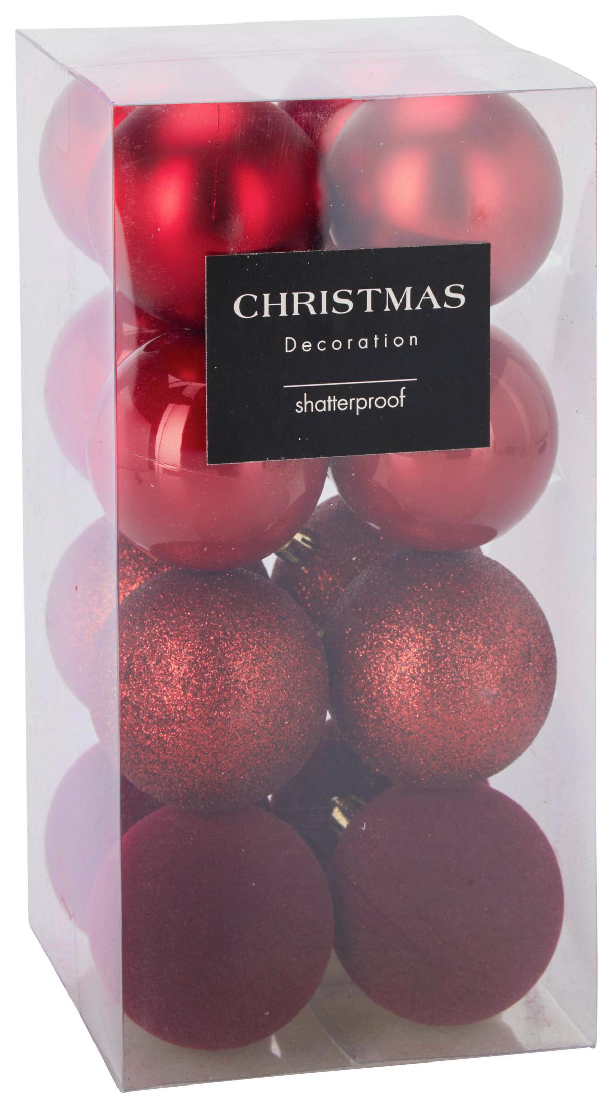 Christbaumkugel-Set Romy Dunkelrot 16-teilig - Dunkelrot, KONVENTIONELL, Kunststoff (6cm) - Mömax