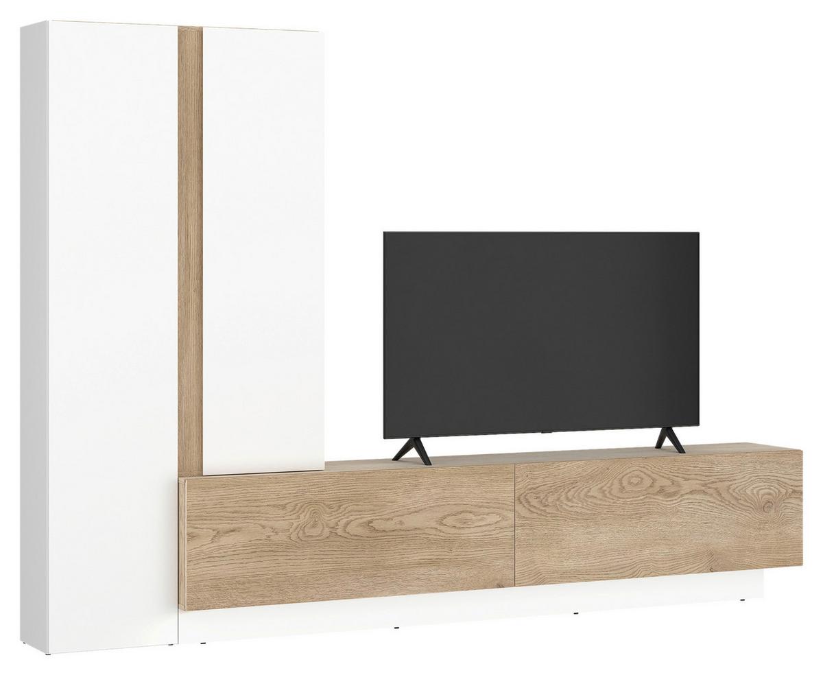Ansamblu mobilier cameră de zi MILAZZO - alb/culoare lemn stejar, Modern, material pe bază de lemn (260/190,5/39,6cm) - Modern Living
