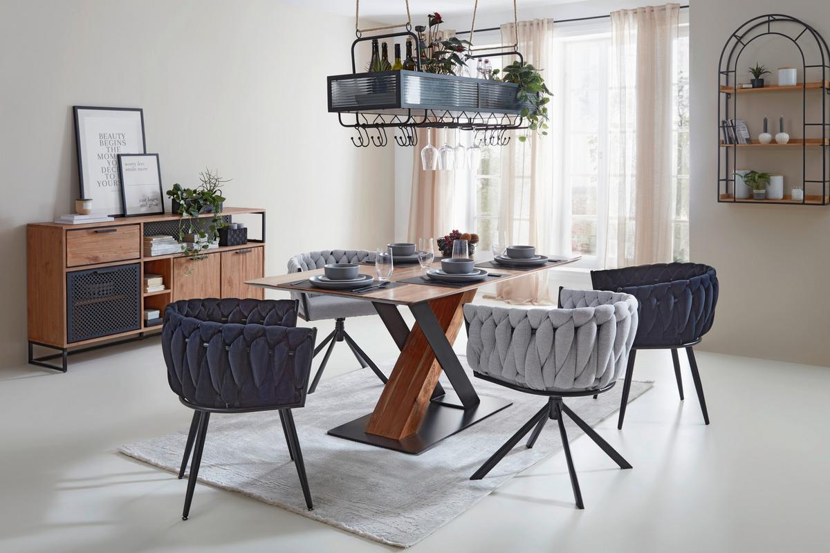 KRZESŁO Z PODŁOKIETNIKAMI WEAVY -TREND- - czarny, Modern, metal/drewno (64/78/55cm) - Premium Living