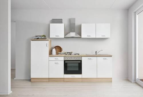 Küchenblock Economy mit Geräte Weiß/Eiche ca. B: 270 cm - Eichefarben/Weiß, Basics, Holzwerkstoff (270cm) - Respekta