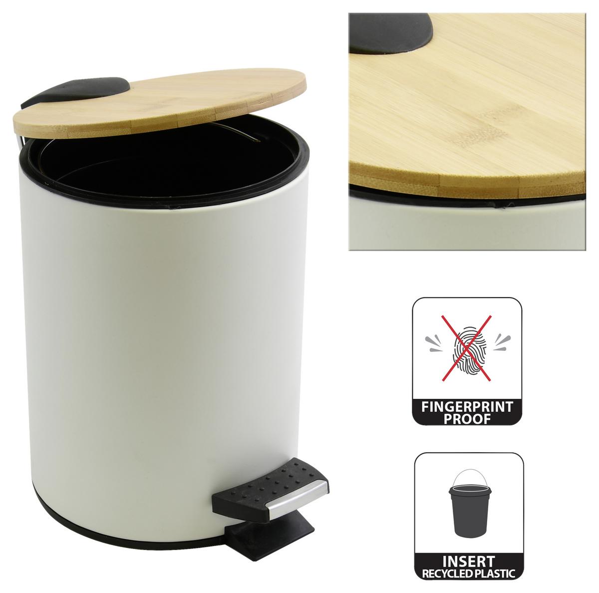 Treteimer Adonis - Weiss/Schwarz, Konventionell, Holz/Kunststoff (22/17/23,7cm) - Spirella