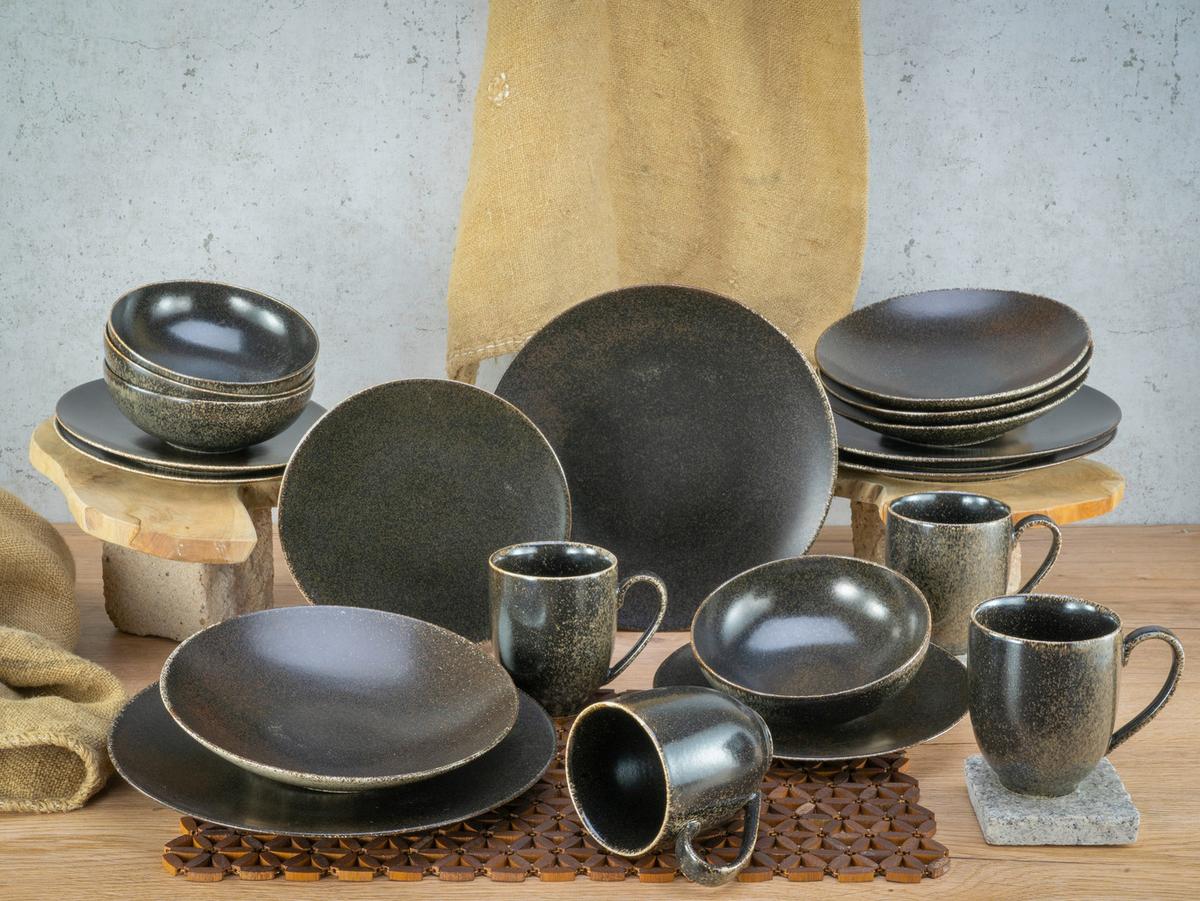 Kombiservice Schwarz/Goldfarben, 20-teilig - Goldfarben/Schwarz, Design, Keramik (33/34/34cm) - Creatable