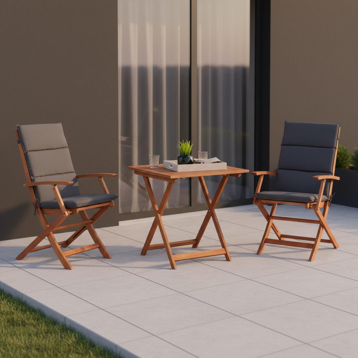 Gartenmöbel Set 5-tlg Comodoro Echtholz klappbar mit Kissen - Braun/Grau, KONVENTIONELL, Holz/Textil - Gardenson