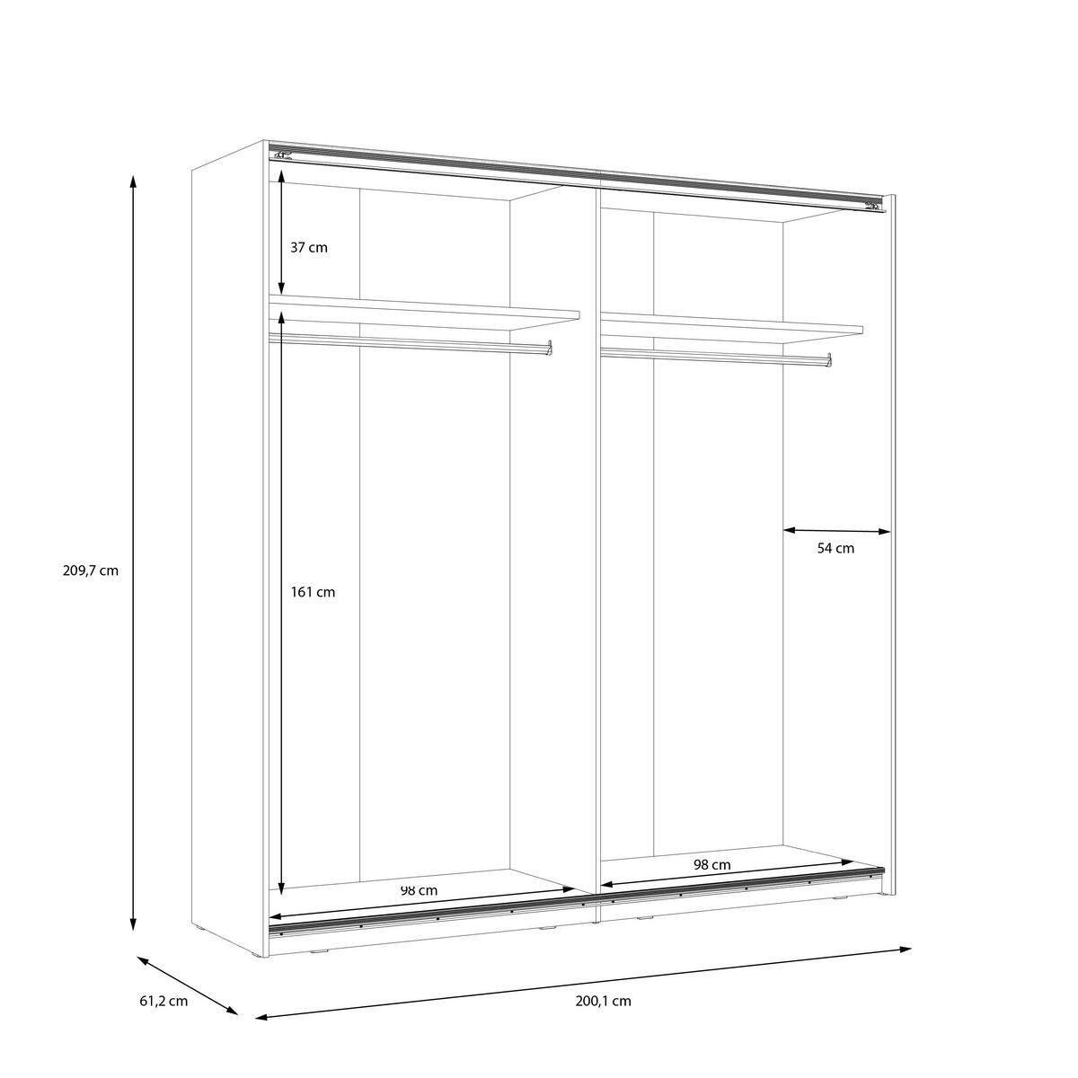 SZAFA PRZESUWNA/PODWIESZ.DRZWI LEADER - biały wysoki połysk/biały, Design, materiał drewnopochodny/metal (200,1/209,7/61,2cm) - home24