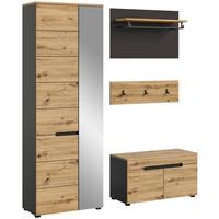 Garderobe Canu 3-teilig ca. 160x190x37cm Eiche Dekor,Grau - KONVENTIONELL, Holzwerkstoff (160/190/37cm) - MID.YOU