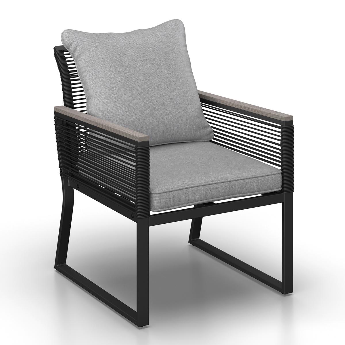 Loungegarnitur Paulina Hellgr. Metall/Textil - Hellgrau/Schwarz, Modern, Glas/Kunststoff (106/74/70,5cm) - Bessagi Garden