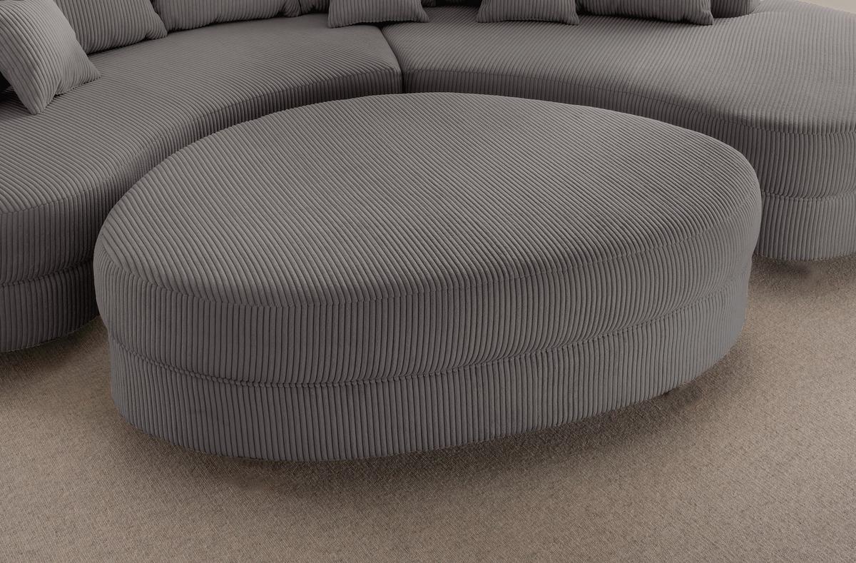 Wohnlandschaft Limoncello m. Hocker ca. 300x160cm Grau Cord - Schwarz/Grau, Design, Kunststoff/Textil (300/160cm) - Livetastic