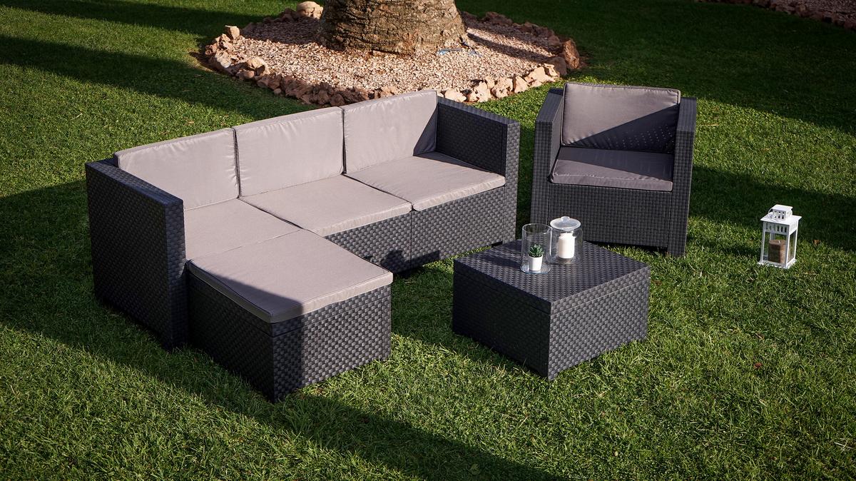 Loungegarnitur Manhattan Anthrazit 3-tlg. - Anthrazit, Basics, Kunststoff (160/80/60cm) - Gardenson