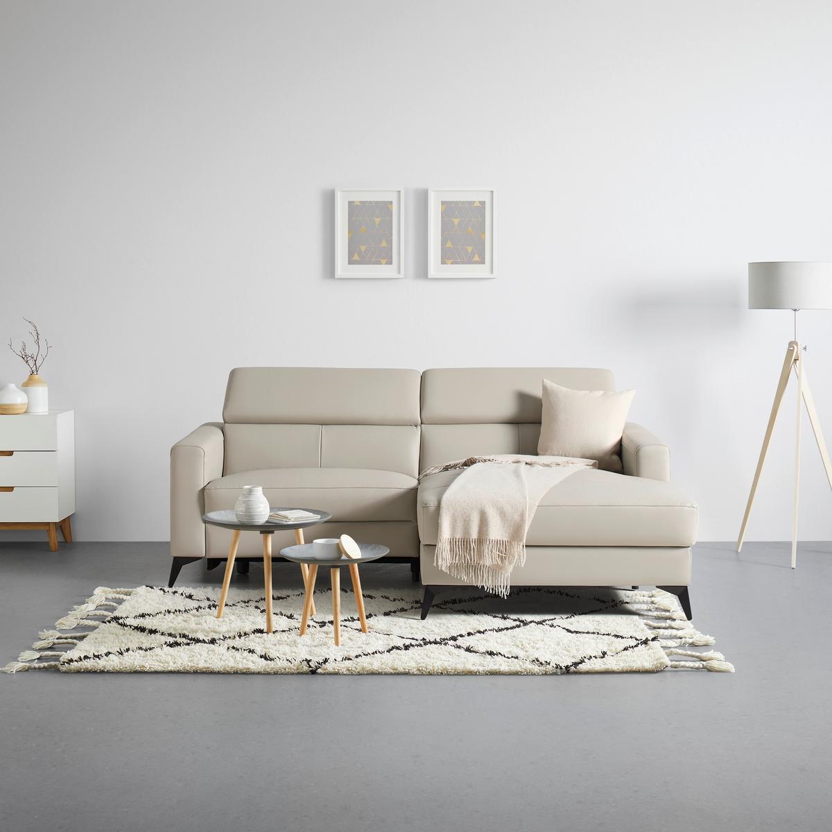 Ecksofa Bari Beige - beige/noir, Konventionell, cuir/métal (214/75-95/102-163cm) - Mömax