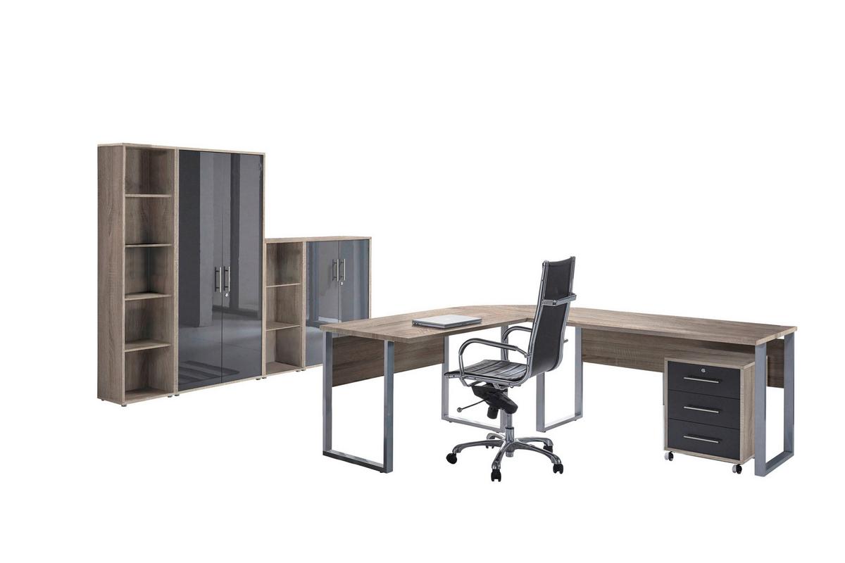 Büro Office Edition Set 4 Sonoma Eiche/Anthrazit - Anthrazit Hochglanz/Sonoma Eiche, MODERN, Holzwerkstoff - MID.YOU
