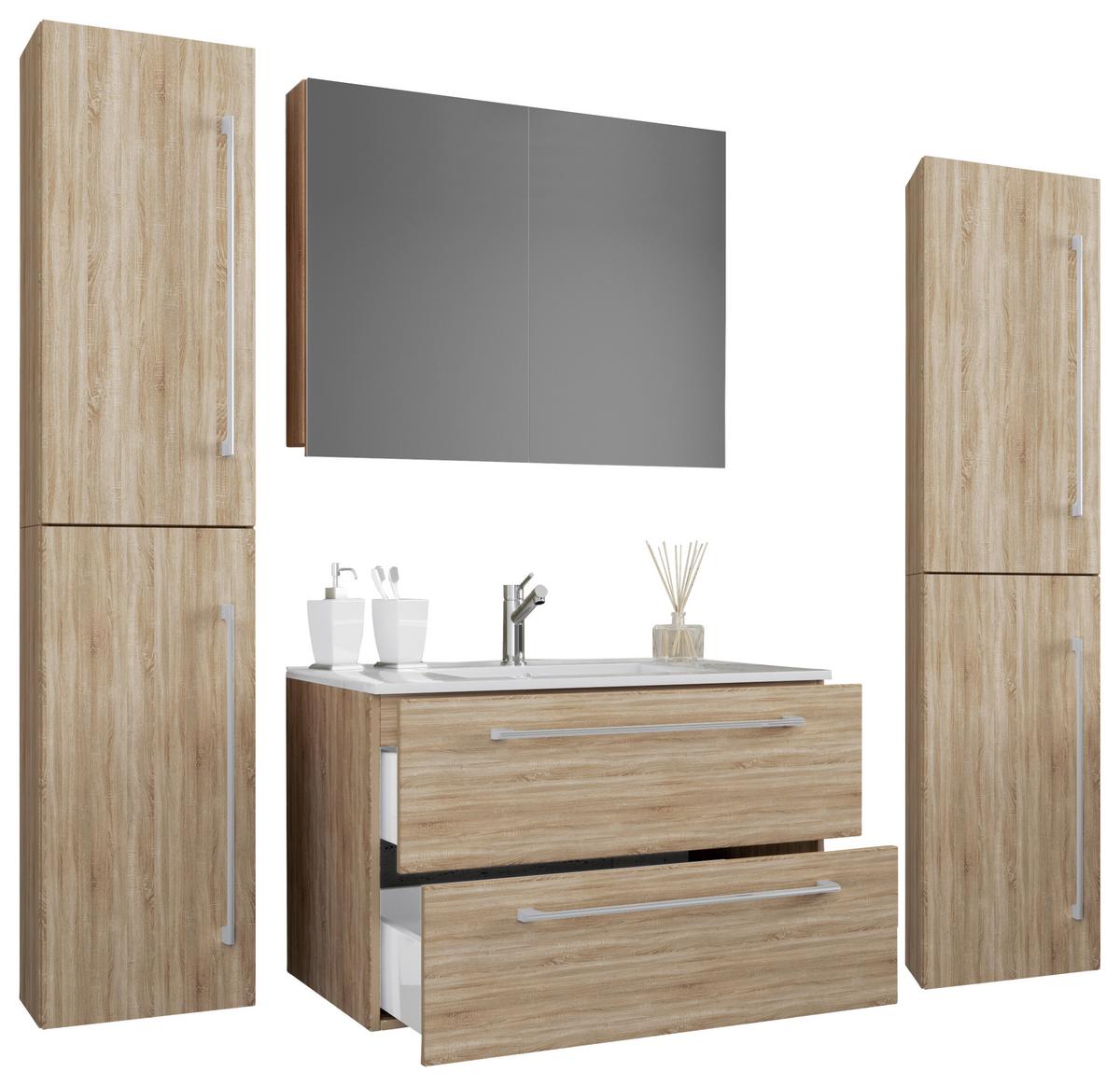 Kopalnica Badinos, Hrast - siva/bela, Moderno, kovina/leseni material (127cm) - MID.YOU