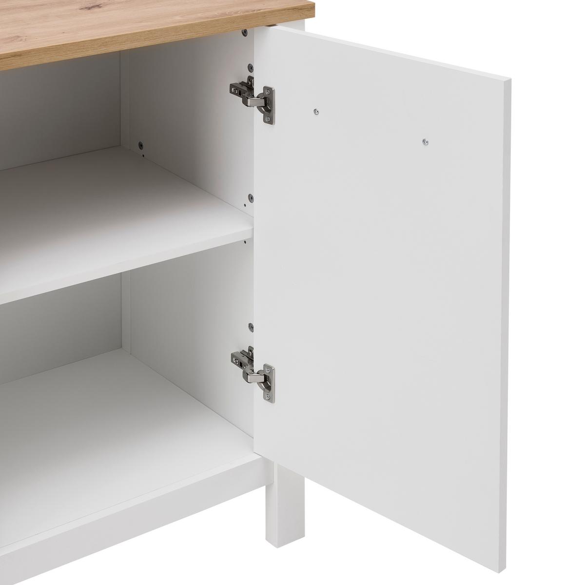 Sideboard Sicilia Weiß/Eiche - Silberfarben/Weiß, ROMANTIK / LANDHAUS, Holzwerkstoff/Metall (148/92/45cm) - Mömax