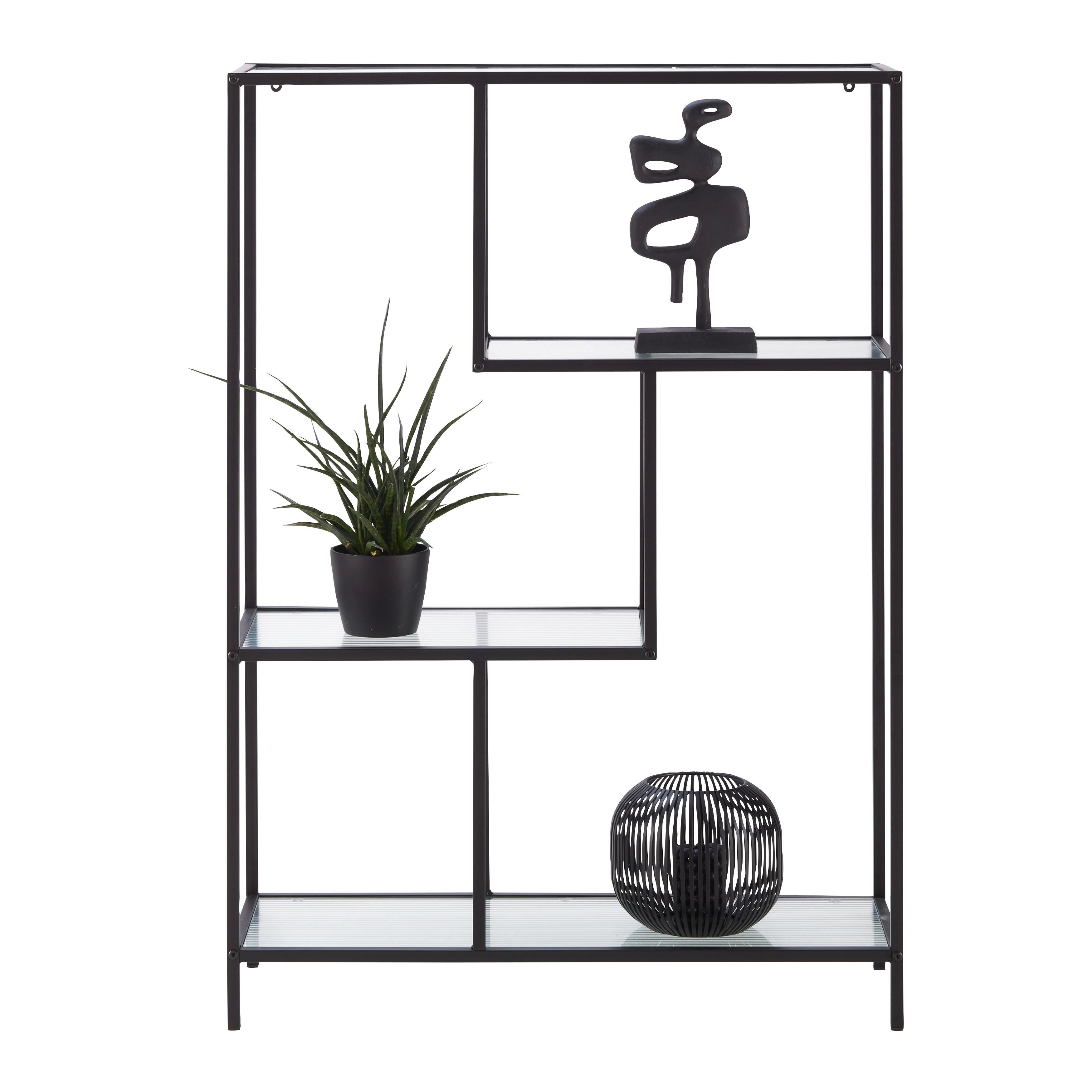 Regal Shine Schwarz - Schwarz, MODERN, Glas/Metall (80/113/30cm) - Mömax