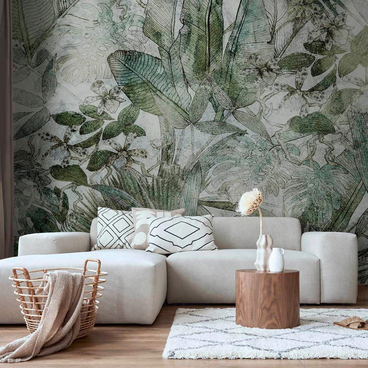 Fototapeta Light Dew, 300x210cm - zelena/sivobela, Trendi, tekstil (300/210cm) - artgeist