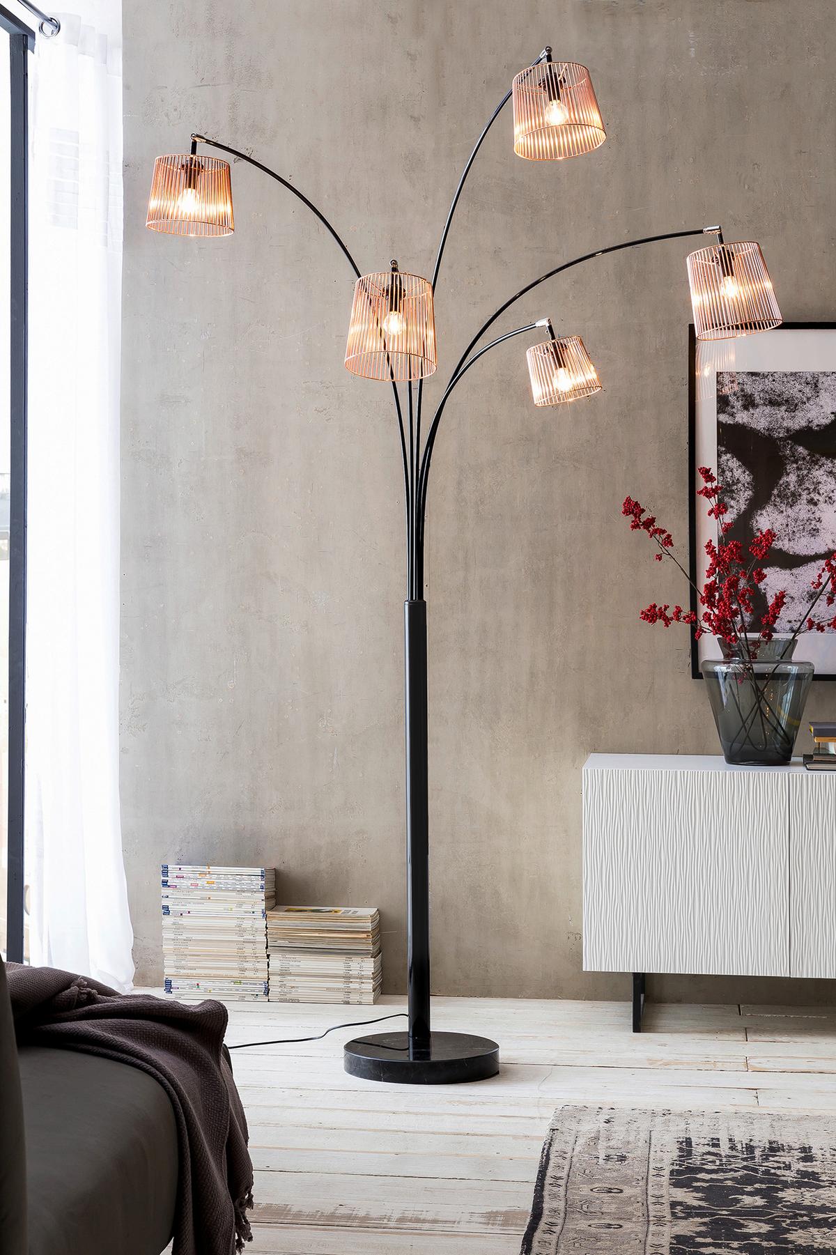 Svetilka V Obliki Loka Five - črna/barve bakra, Design, kamen/kovina (122/213/38cm) - P & B