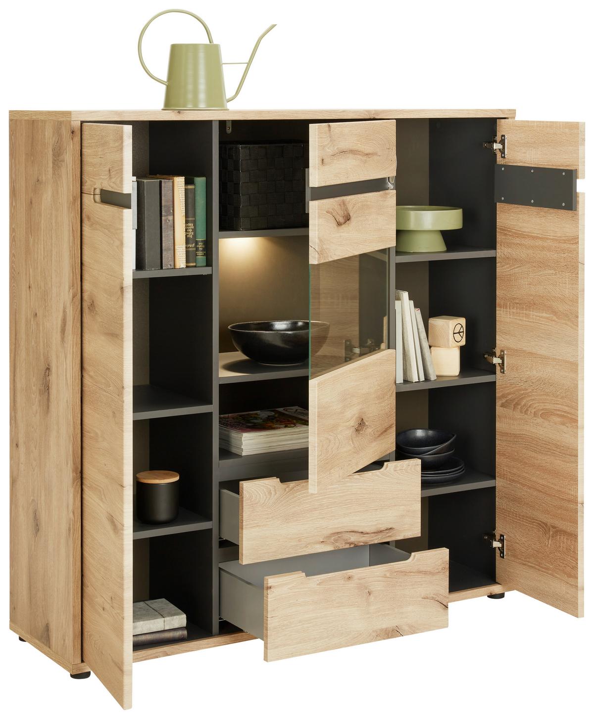 Félmagas Szekrény Bellano - Modern, faalapú anyag (125/128/38cm) - Mömax