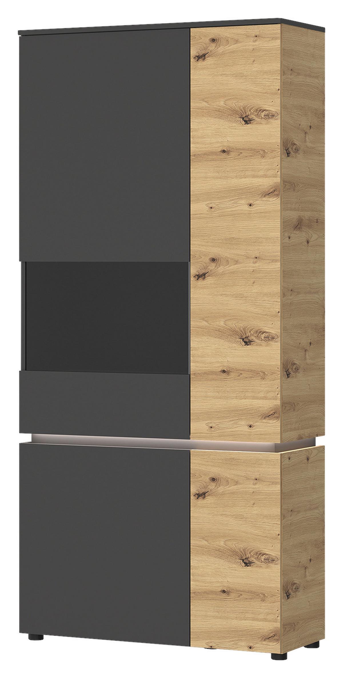 Vitrina Luci - siva/zelena, Trend, staklo/drvni materijal (90,4/199/40cm) - Modern Living