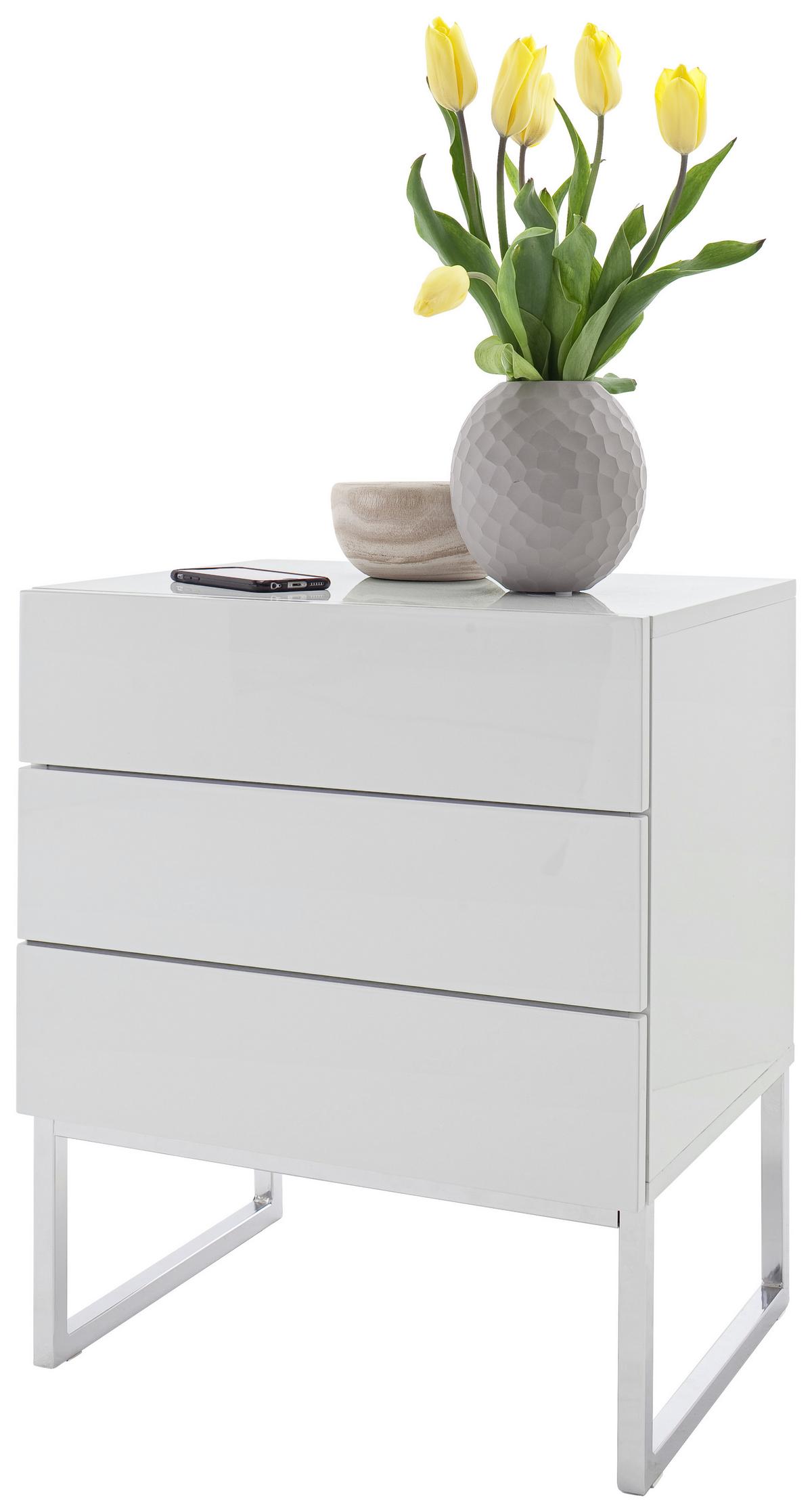 SZAFKA NOCNA NOLA 4 - biały/kolor chromowy, Design, materiał drewnopochodny/metal (50/60/40cm) - Livetastic