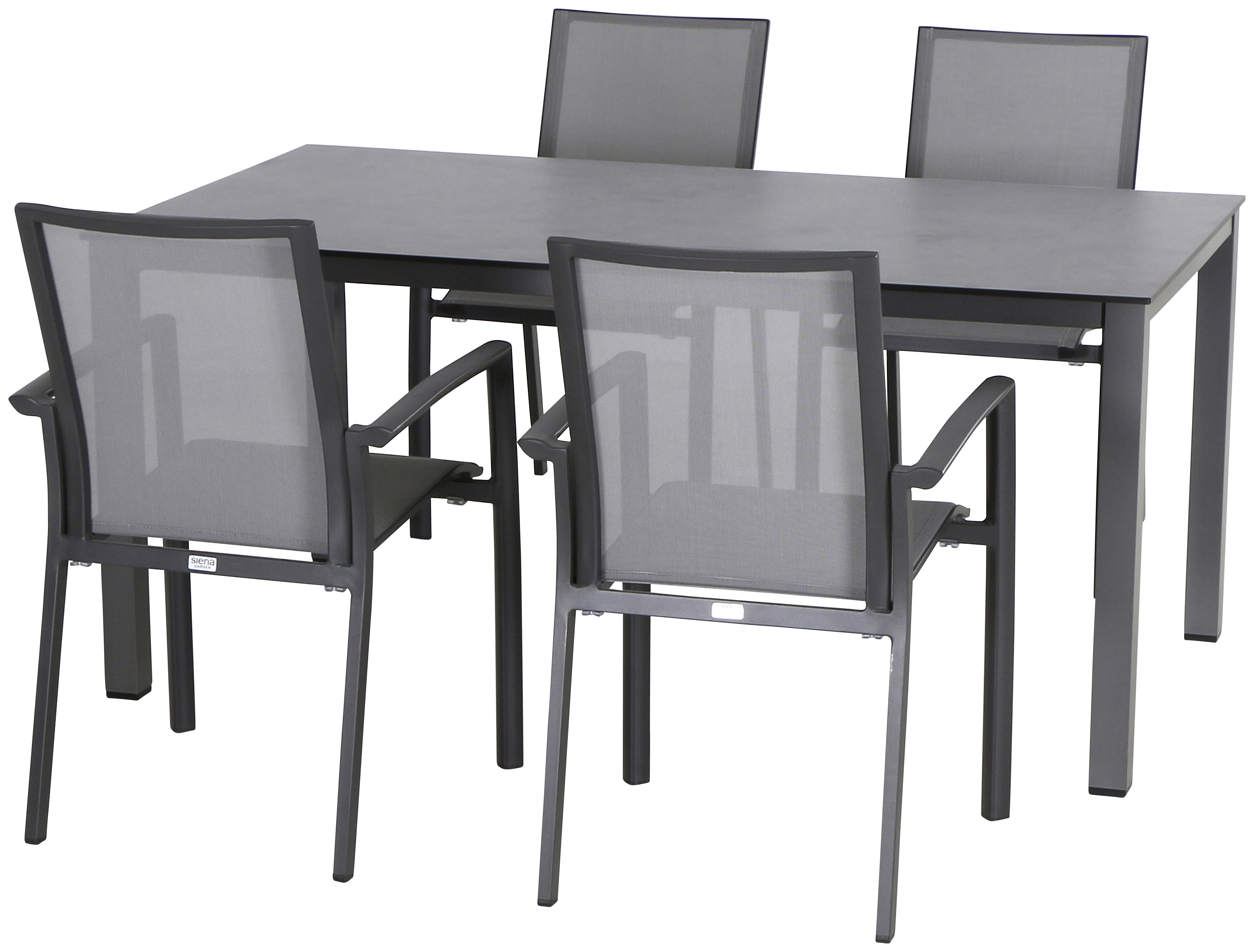 Loungegarnitur 5-tlg Velia aus Metall - Anthrazit/Schwarz, KONVENTIONELL, Keramik/Textil - Gardenson