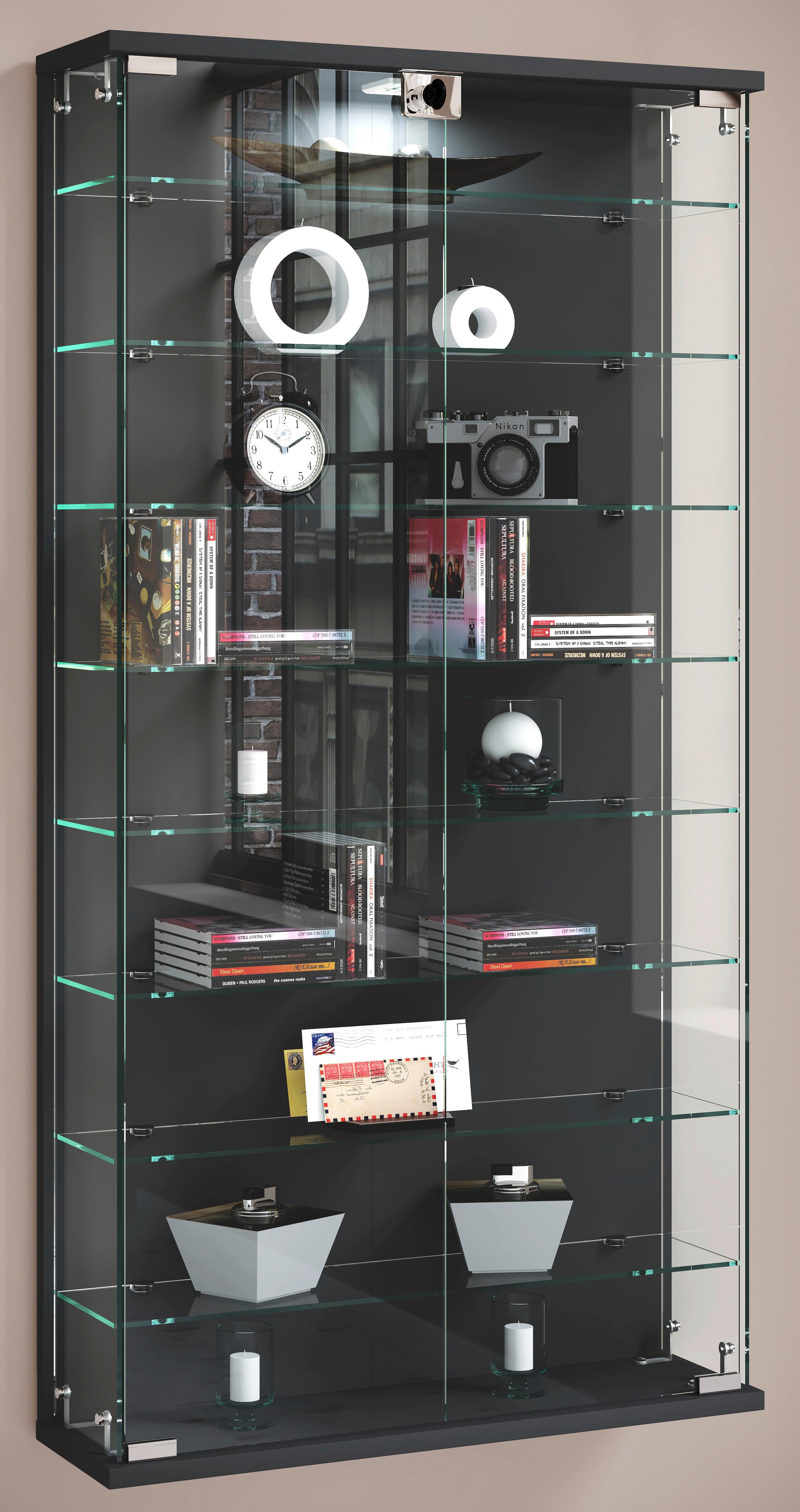 VITRINE RELAS L - Transparent/Anthrazit, Design, Glas/Holzwerkstoff (59/114/17cm) - MID.YOU