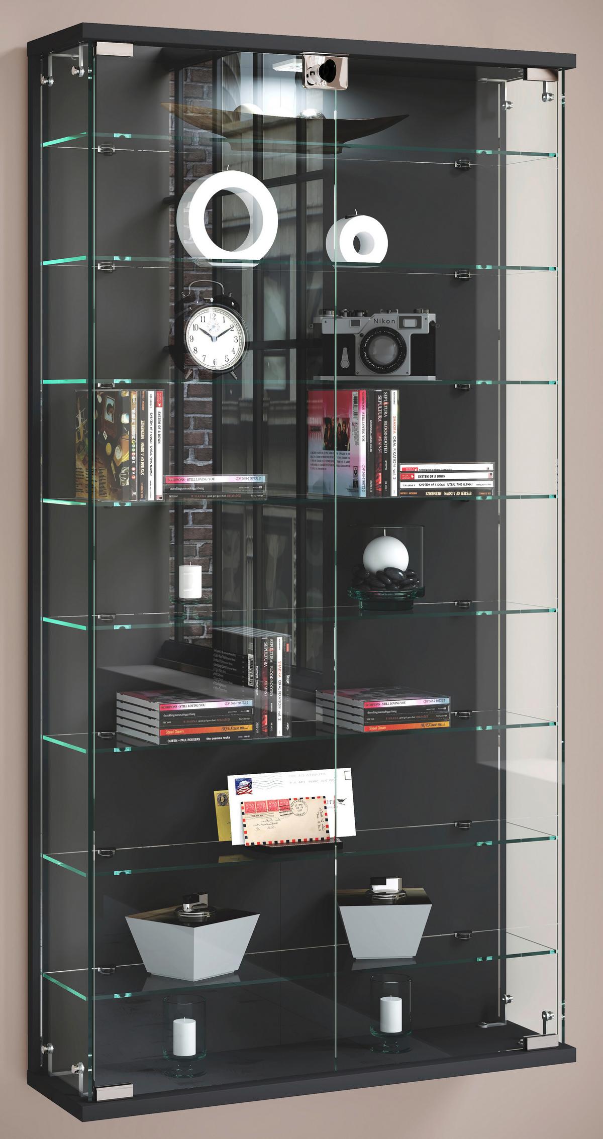 VITRINE RELAS L - Transparent/Anthrazit, Design, Glas/Holzwerkstoff (59/114/17cm) - MID.YOU