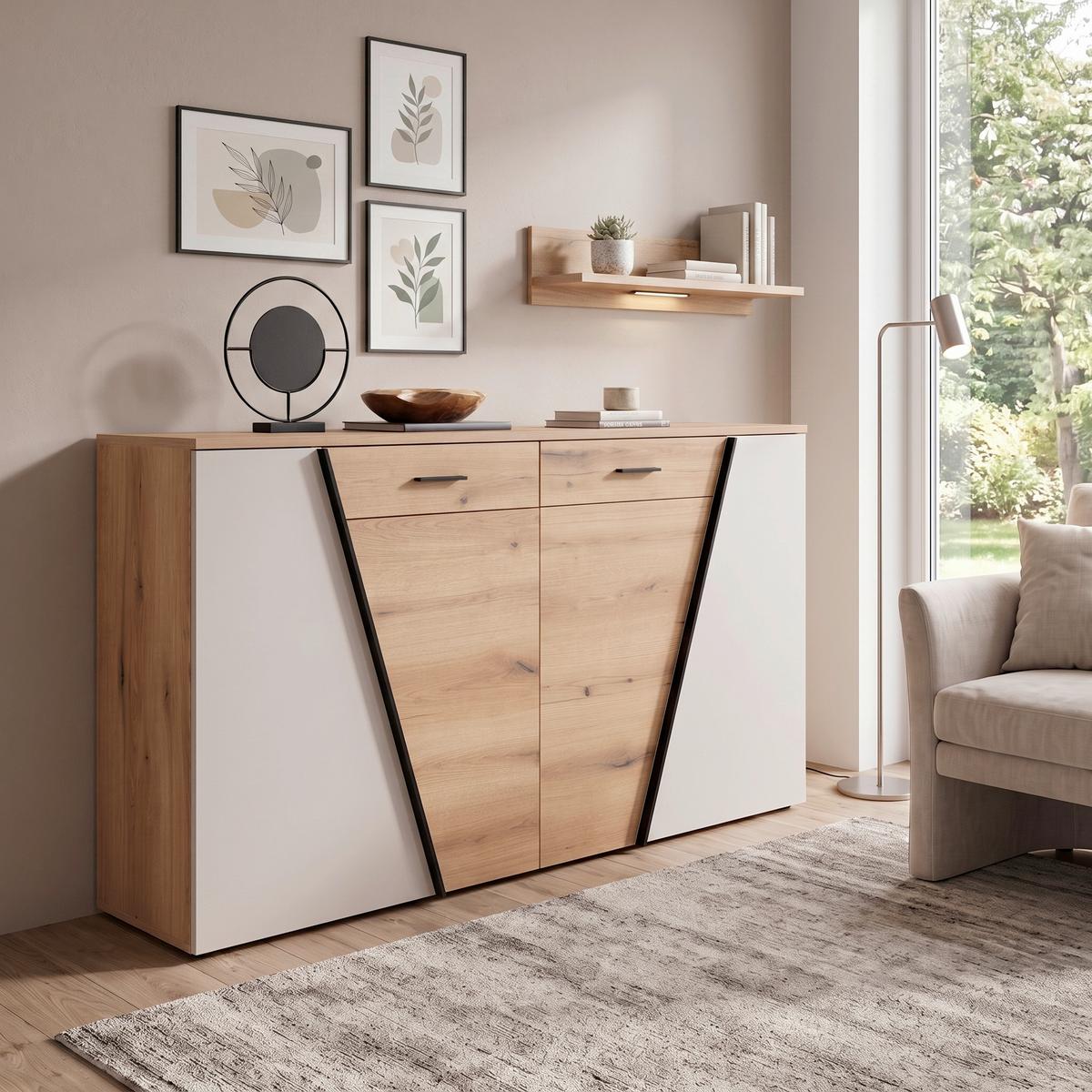 Komoda Venedig New - kašmir/boje hrasta, Moderno, drvni materijal/plastika (160/110/40cm) - Modern Living