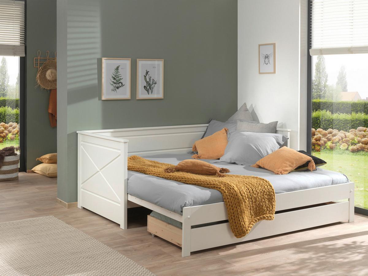 Ausziehbett Pino Weiß - Weiß, MODERN, Holz/Holzwerkstoff (90/180/200cm) - Vipack
