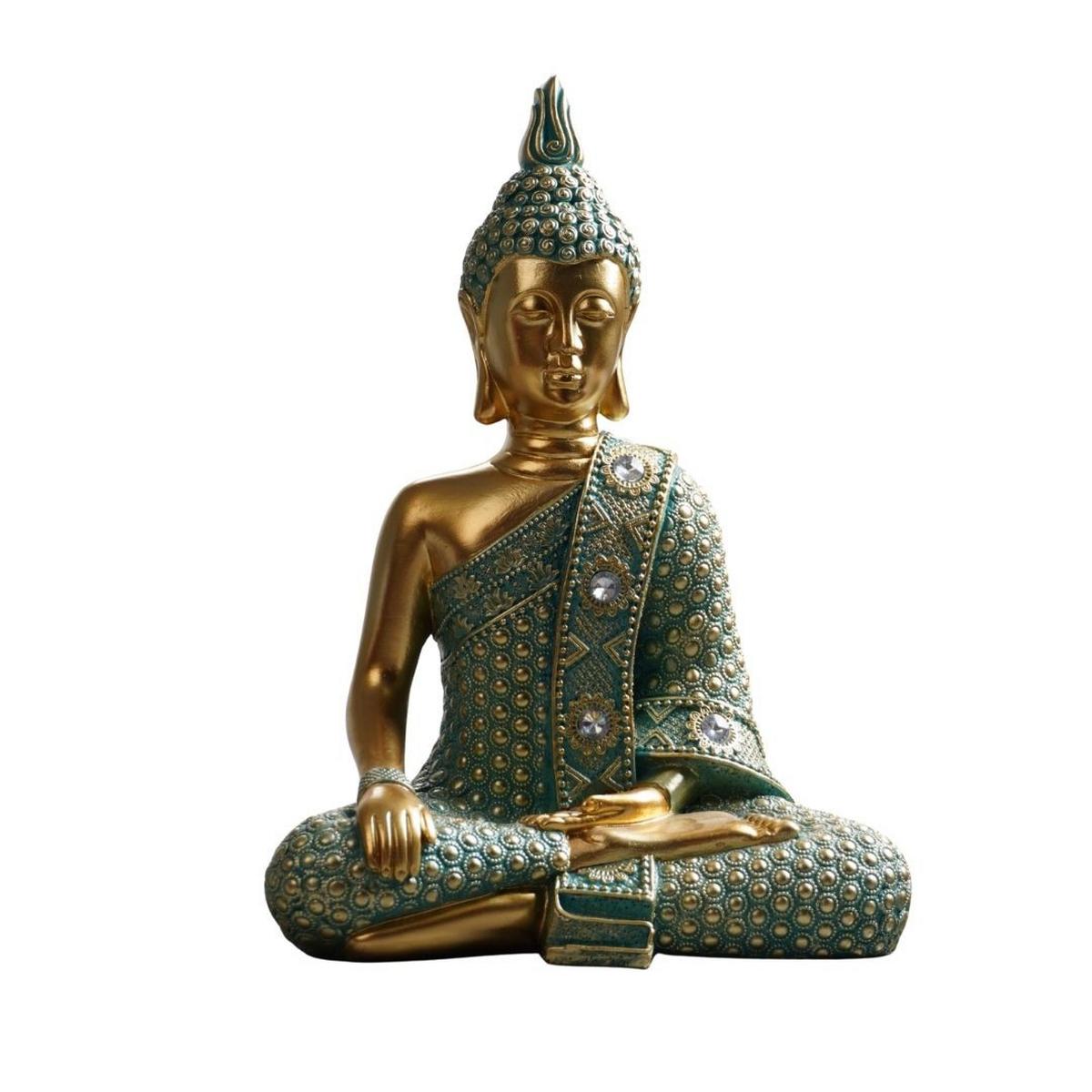 Dekor Buddha Shanti - aranyszínű/zöld, műanyag (19,8/11,8/27,2cm)