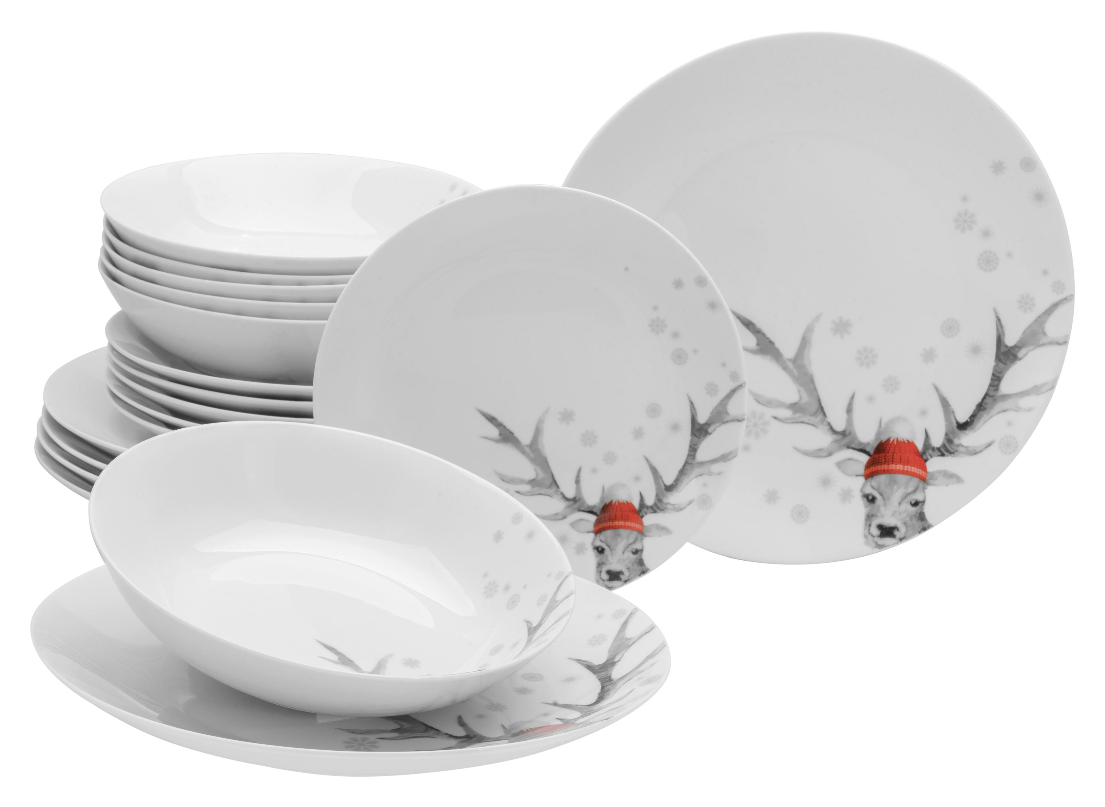 Kombinirani Servis Christmas Reindeer, 12-Delni - večbarvno, Basics, keramika
