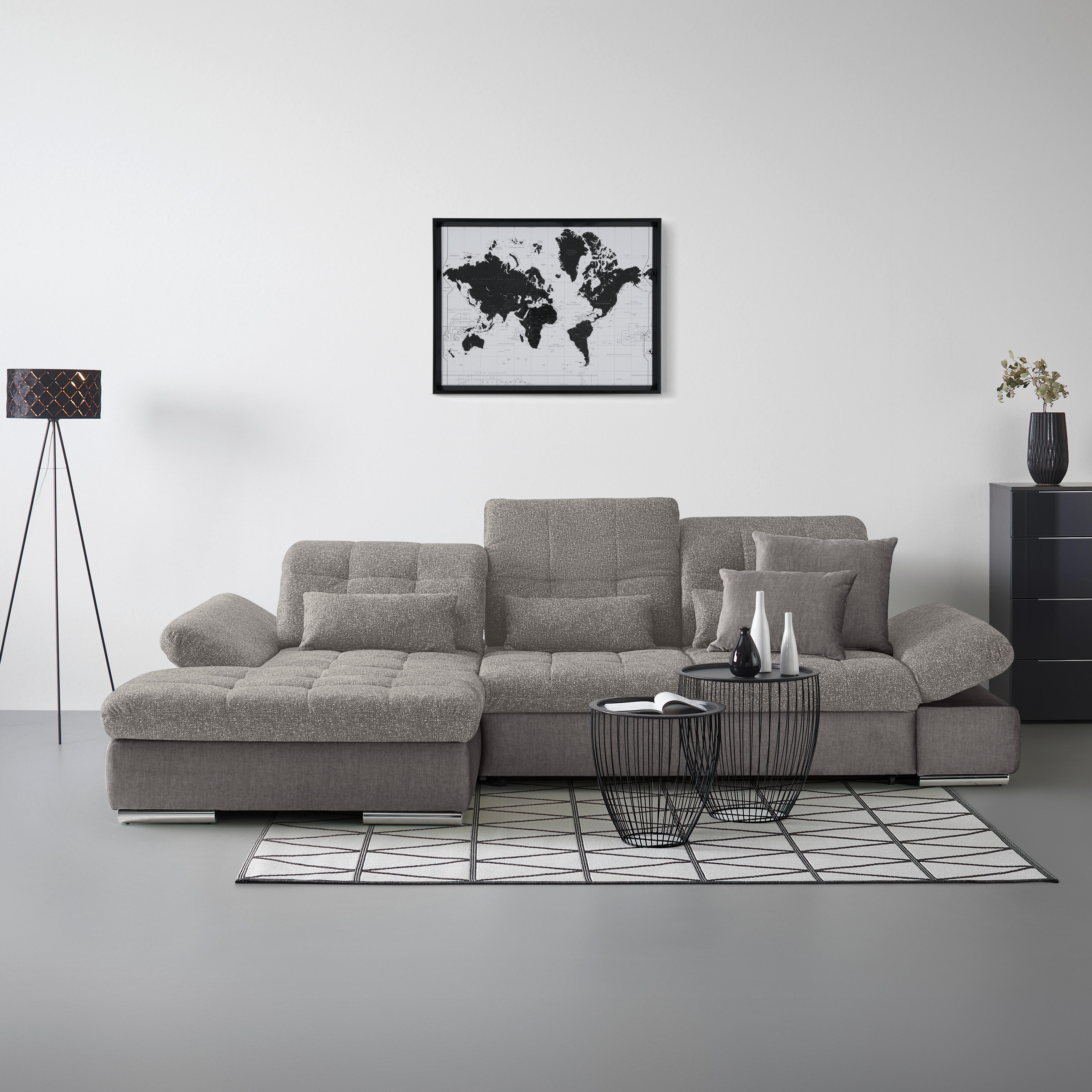 Wohnlandschaft Sanfino Silberfarben - Chromfarben/Silberfarben, KONVENTIONELL, Holz/Textil (199/79-96/305cm) - Premium Living