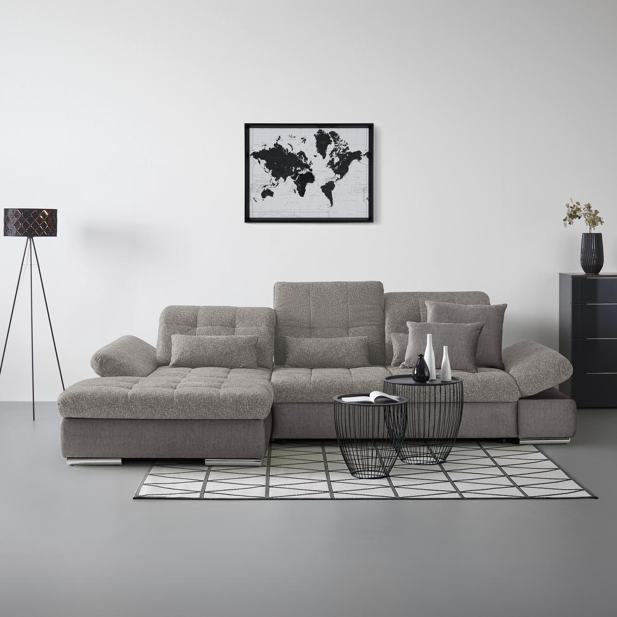 Wohnlandschaft Sanfino Silberfarben - Chromfarben/Silberfarben, KONVENTIONELL, Holz/Textil (199/79-96/305cm) - Premium Living