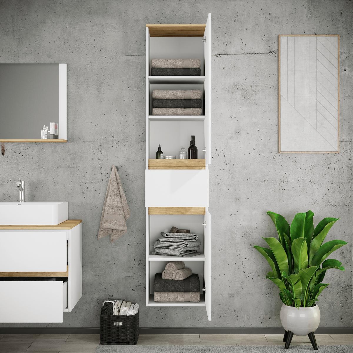 Hochschrank Cosila - Honigeiche/Weiss, Trend, Holzwerkstoff (40/180/35cm) - MID.YOU