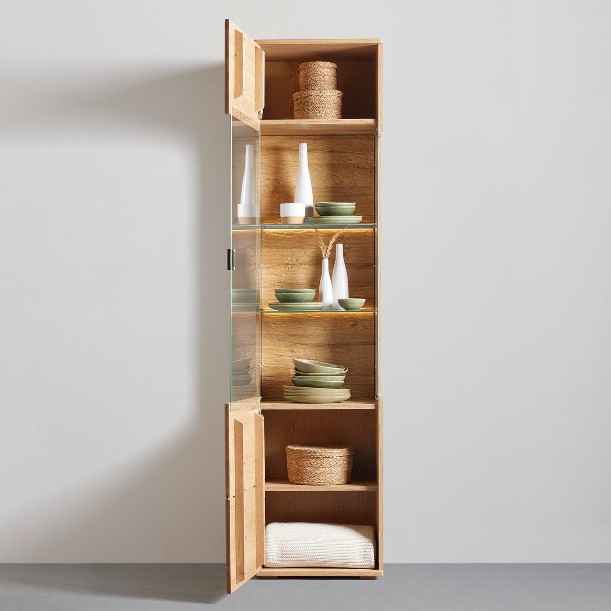 Vitrine Valera in Wildeiche - Wildeiche/Schwarz, Konventionell, Glas/Holz (50/207/37cm) - Premium Living