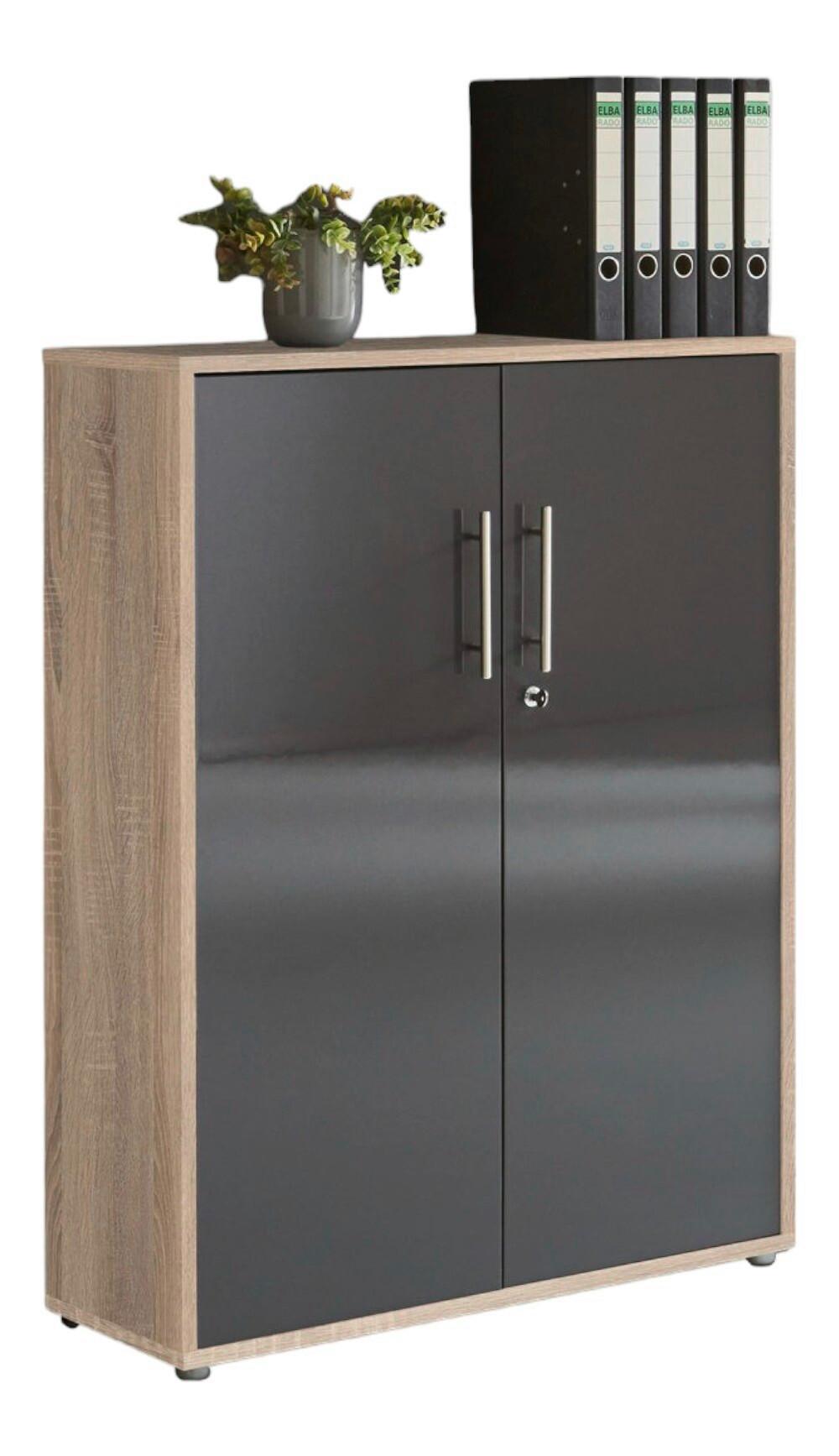 Aktenschrank Office Edition Sonoma Eiche/Anthrazit - Anthrazit Hochglanz/Sonoma Eiche, MODERN, Holzwerkstoff (84,5/114/33cm) - MID.YOU