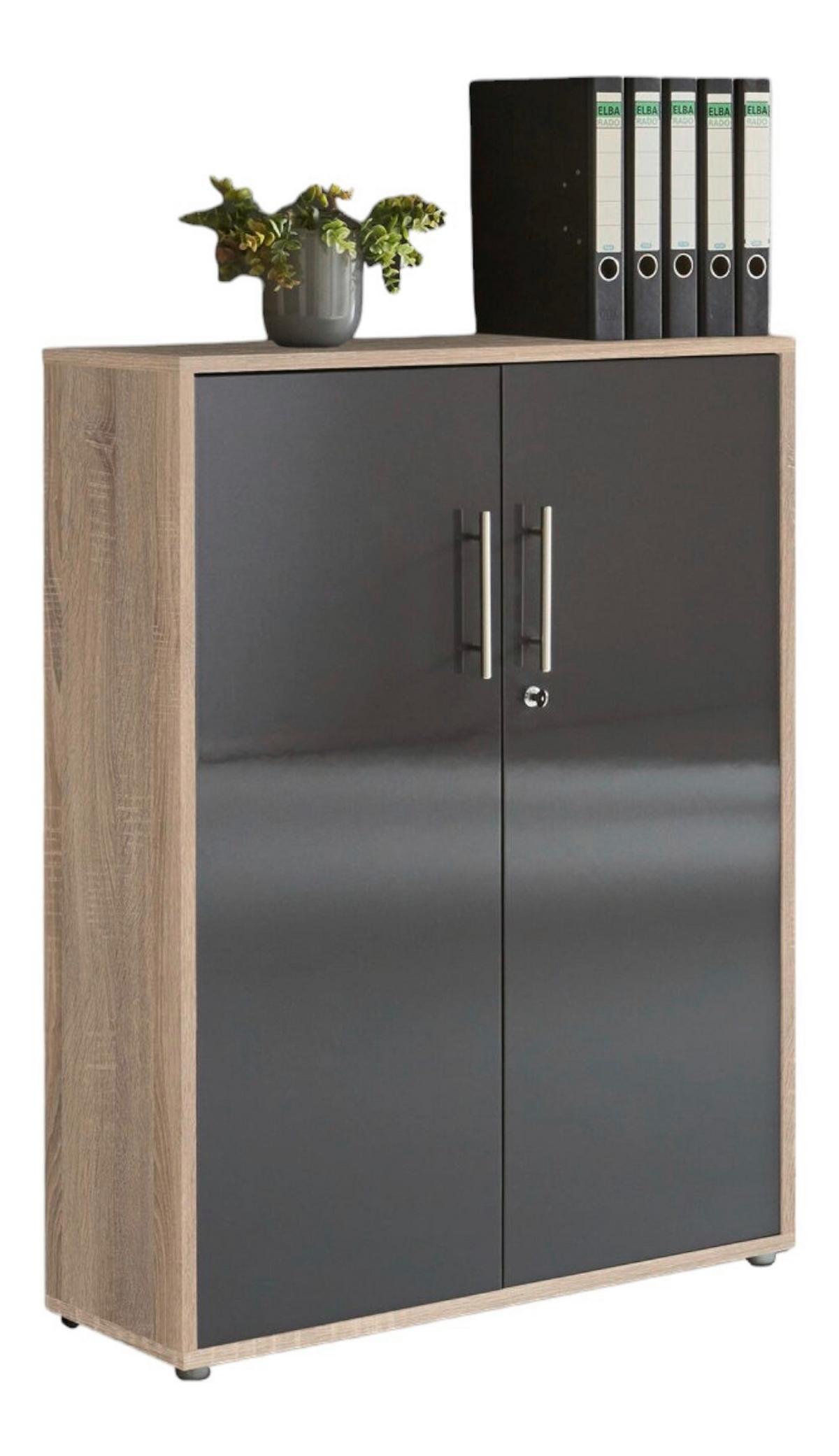 Aktenschrank Office Edition Sonoma Eiche/Anthrazit - Anthrazit Hochglanz/Sonoma Eiche, MODERN, Holzwerkstoff (84,5/114/33cm) - MID.YOU