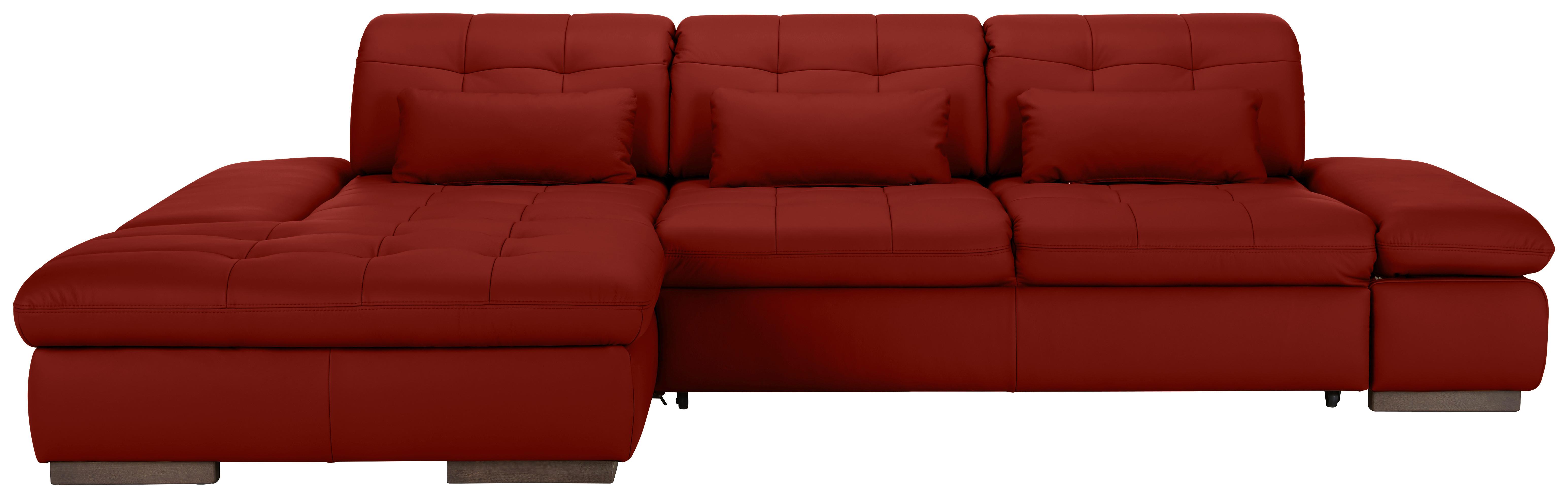 Wohnlandschaft Sanfino Leder Rot - Chromfarben/Rot, KONVENTIONELL, Leder/Metall (199/79-96/305cm) - Premium Living