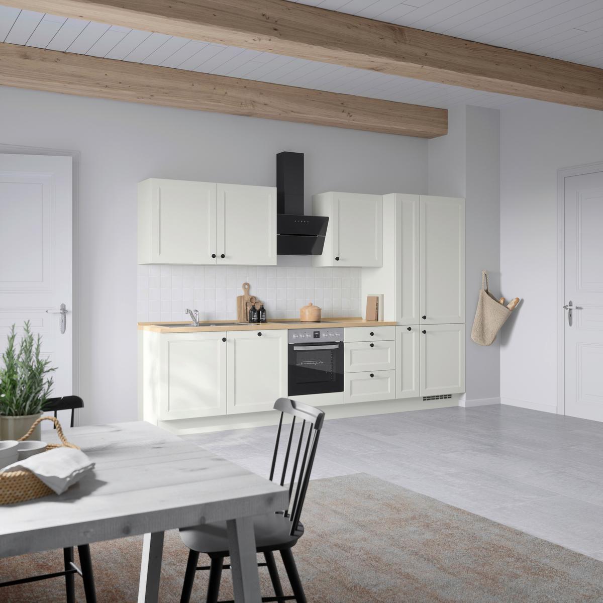 Küchenblock Cascada High m. Geräten Weiß - Eichefarben/Schwarz, MODERN, Holzwerkstoff/Metall (330cm) - Nobilia