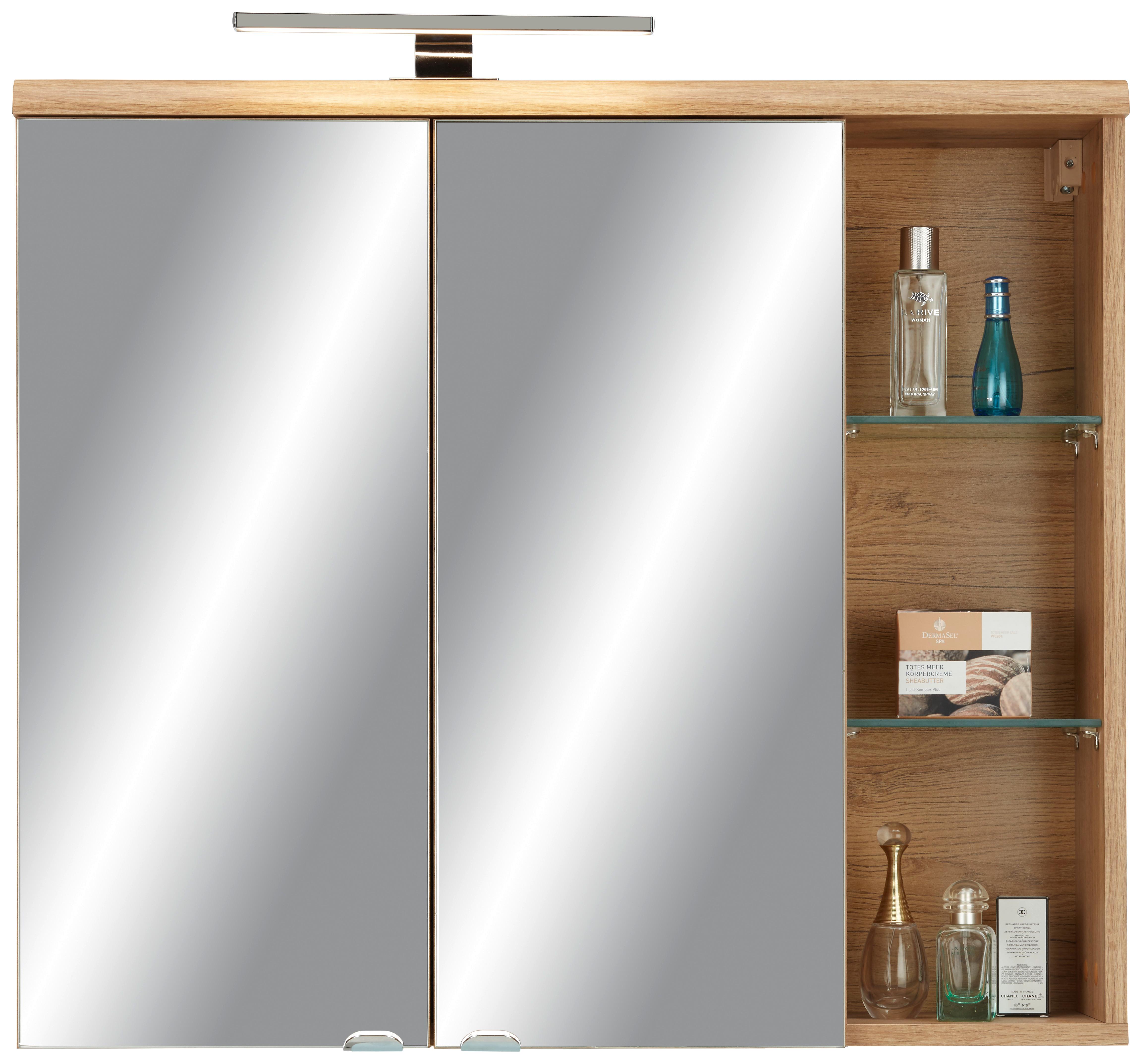 Tükrös Szekrény Float -Exklusiv- - króm/tölgyfa, Modern, faalapú anyag/Üveg (80/70/23cm) - Premium Living