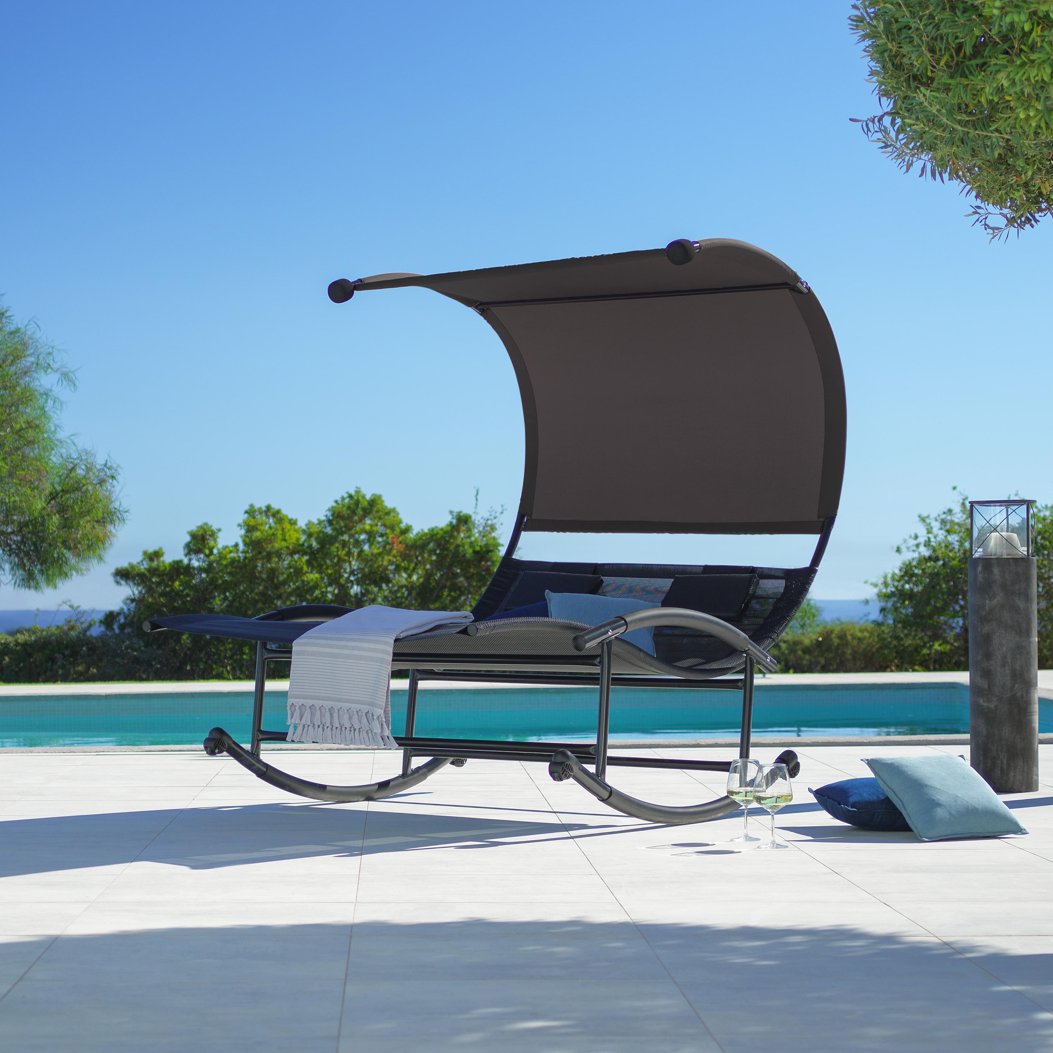 Gartendoppelliege Cecilie - Dunkelgrau/Schwarz, MODERN, Textil/Metall (200/178/140cm) - Bessagi Garden