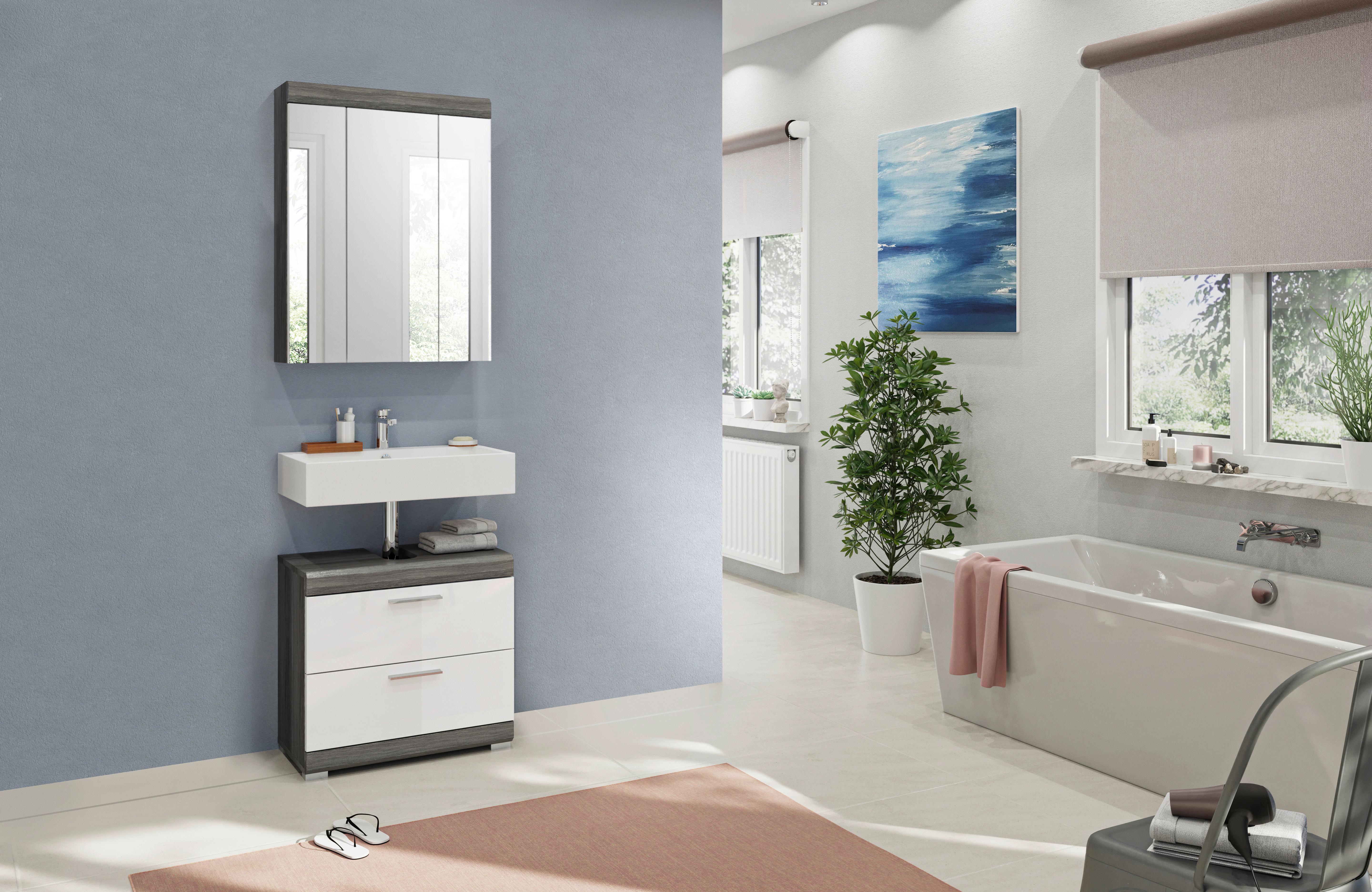 Badezimmer Scout 2-tlg. ca. 60 cm Anthrazit/Weiß - Weiß Hochglanz/Grau, MODERN, Holzwerkstoff/Kunststoff (60cm) - MID.YOU