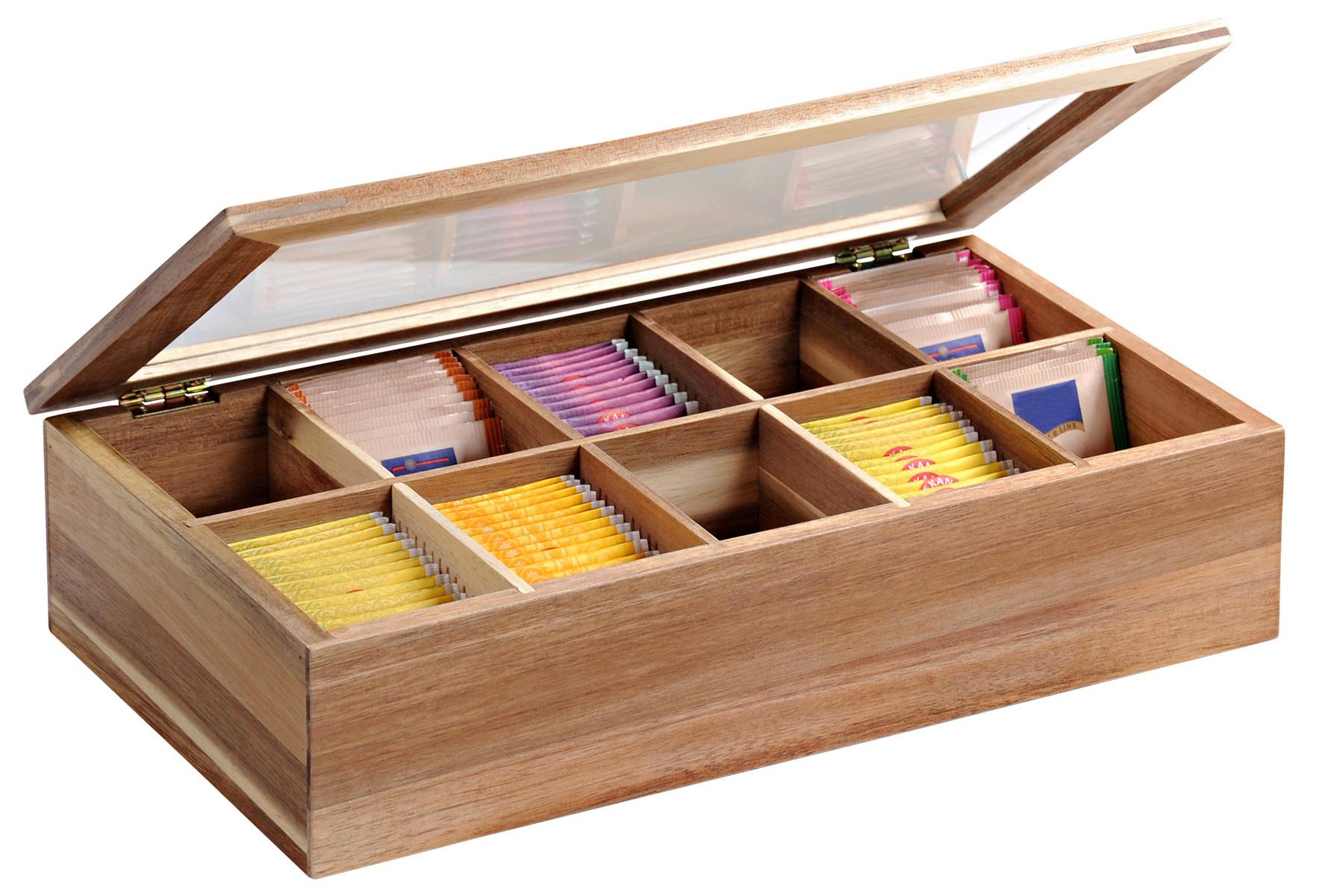 PUDEŁKO NA HERBATĘ 28901-26 - kolor akacjowy, Basics, drewno (36/20/9cm) - Homeware Profession.