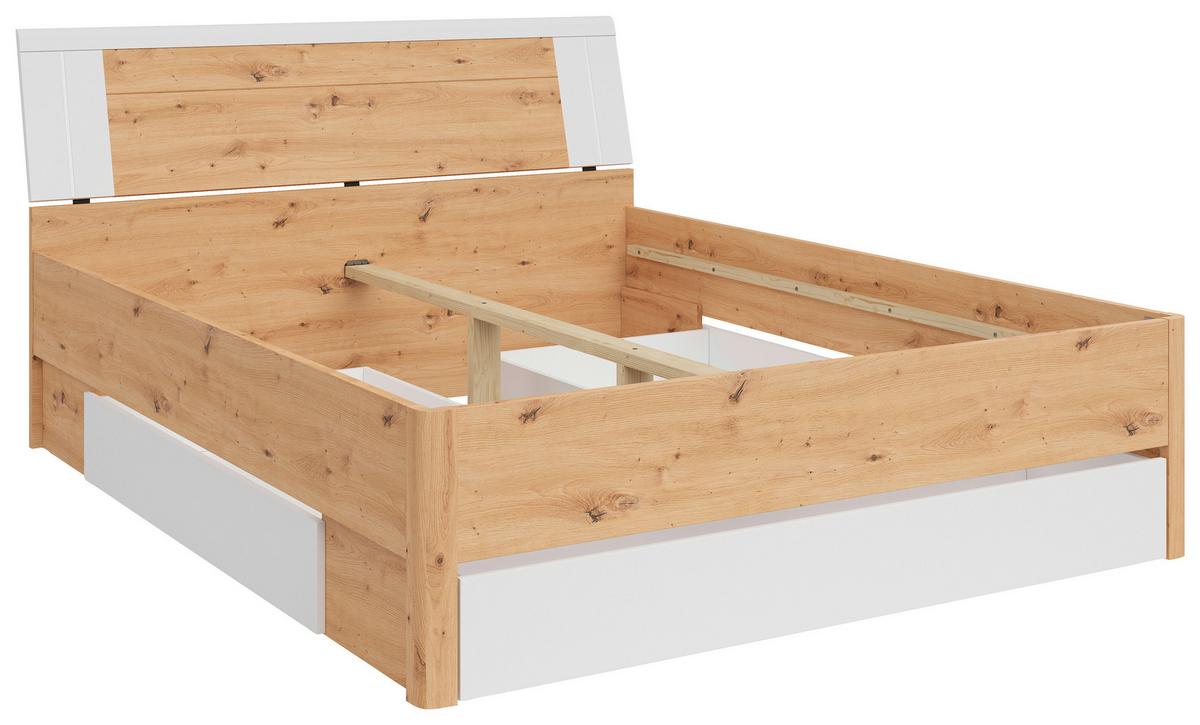 Stauraumbett in Weiss/Eichefarben - Weiss/Eiche Artisan, Konventionell, Holzwerkstoff (160/200cm) - Mömax