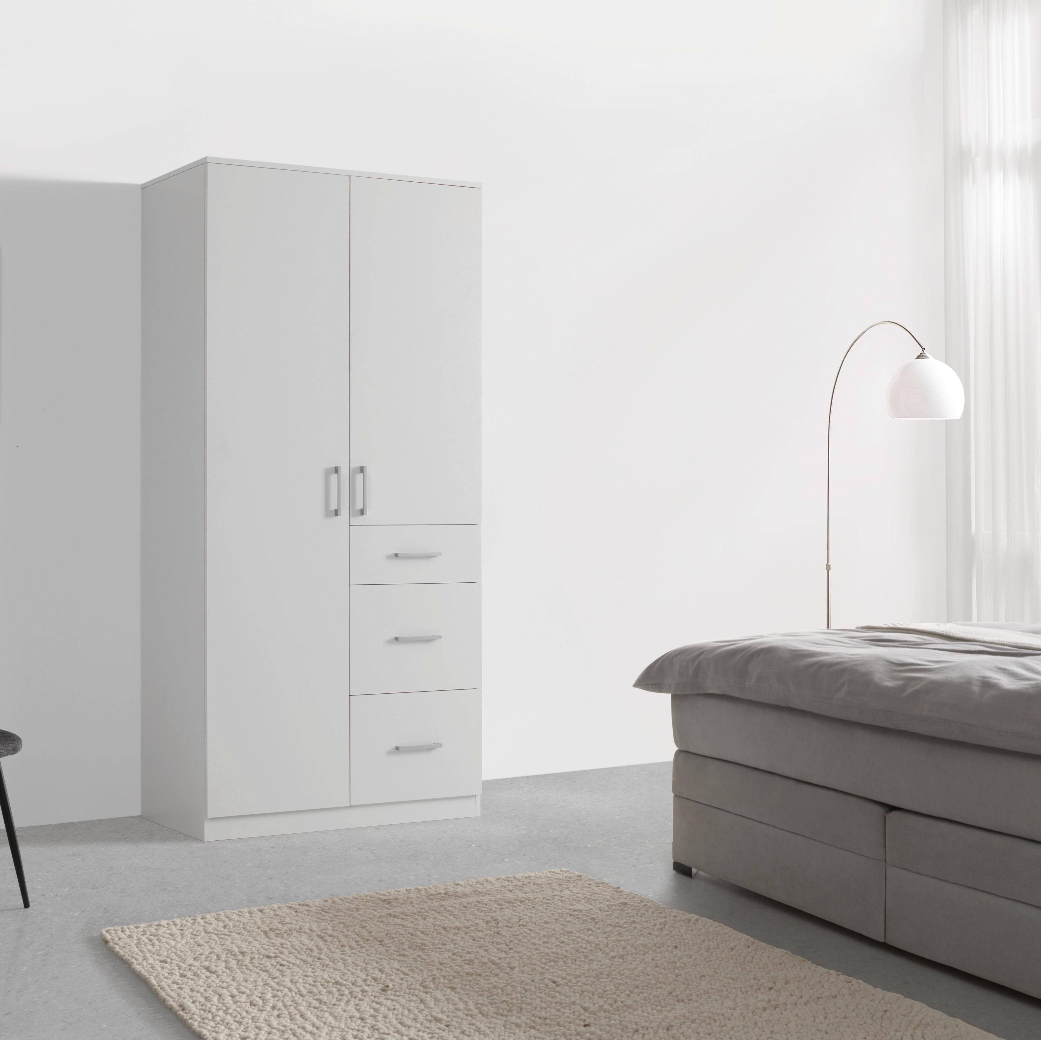 Drehtürenschrank Lasse 2T in Weiß ca. 90x197x55cm - Weiß, KONVENTIONELL, Holz (90/197/55cm) - Mömax